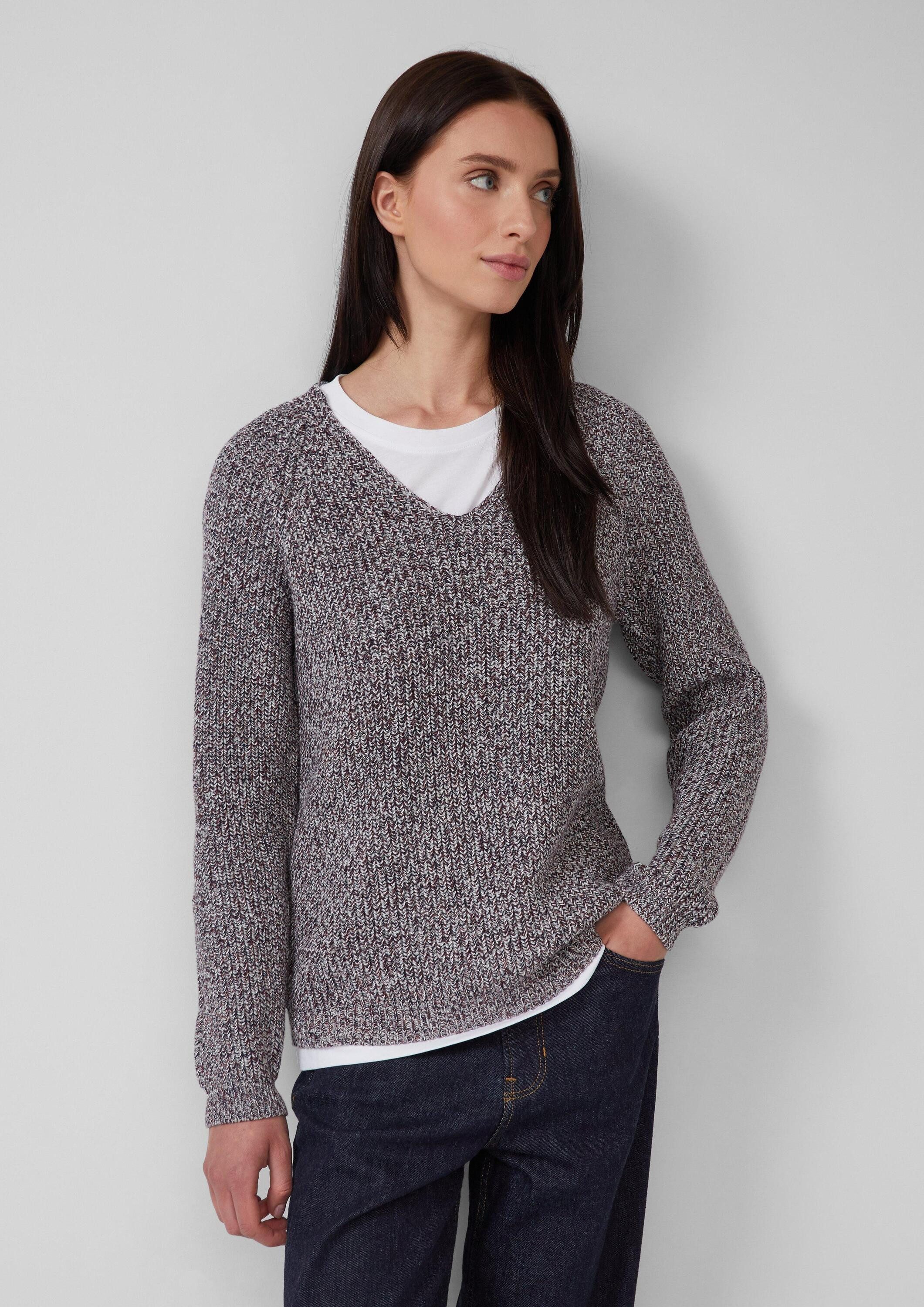 s.Oliver Longpullover Strickpullover Strickpullover mit V-Ausschnitt und Ra günstig online kaufen