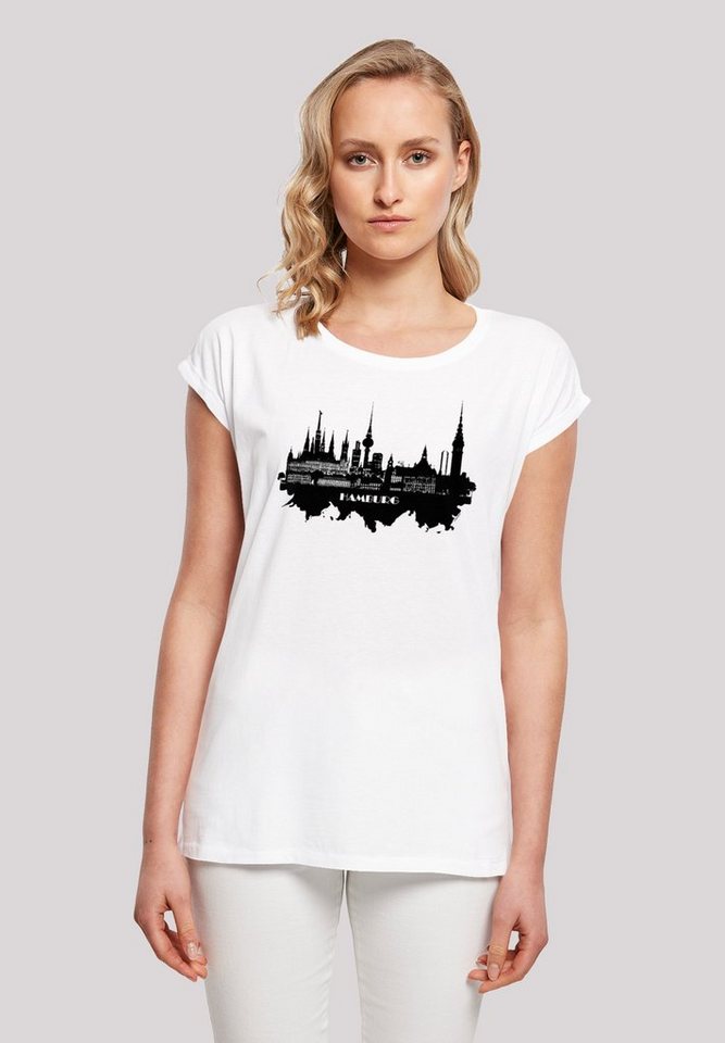 F4NT4STIC T-Shirt Cities Collection - Hamburg skyline Print, Das Model ist  170 cm groß und trägt Größe M
