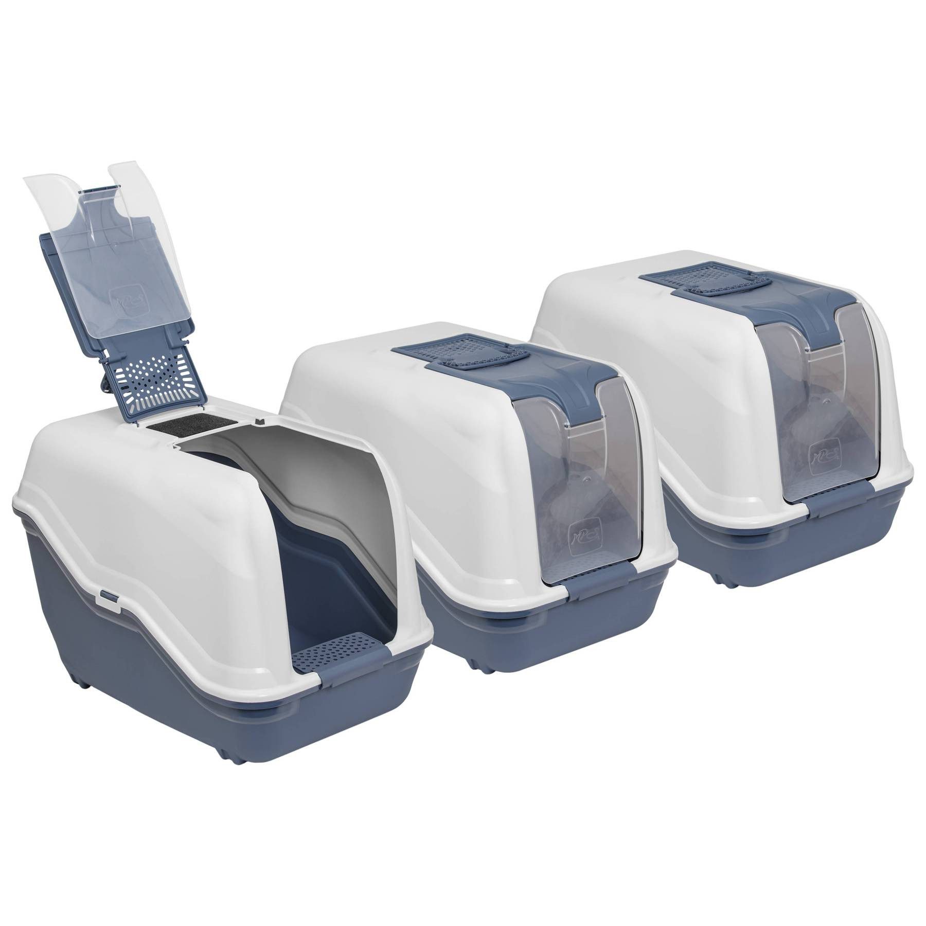 Katzentoilette 3er Sparpack XXL Katzenklo NETTA MAXI weiss-blau