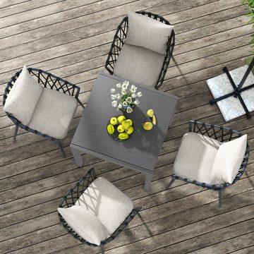 Outsunny Gartentisch Esstisch für 6 Personen, mit Holzoptik (Balkontisch, 1-St., Terrassentisch), für Garten, Dunkelgrau