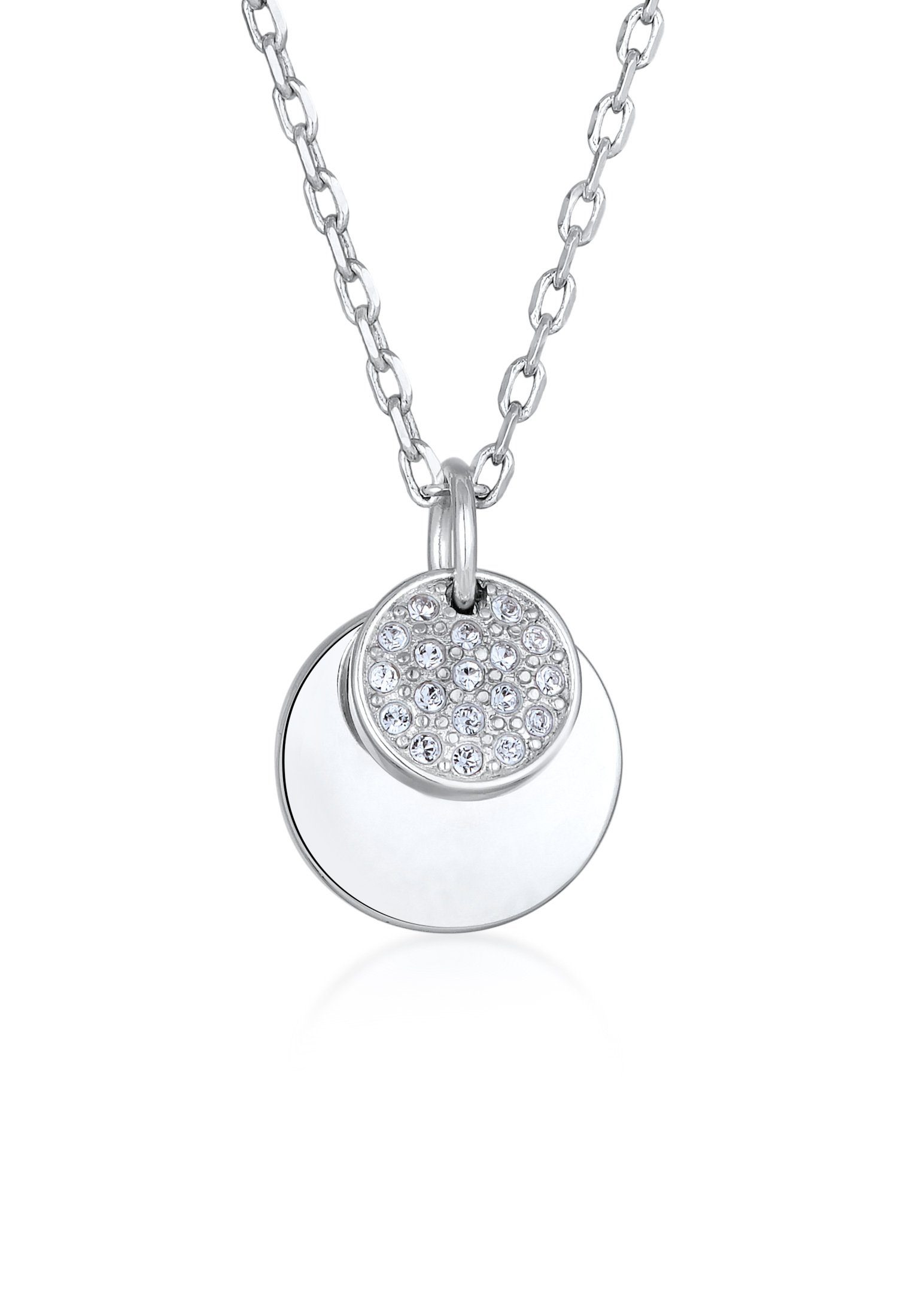 Elli Kette mit Anhänger Plättchen Kristalle Elegant Silberfarben, Plättchen günstig online kaufen