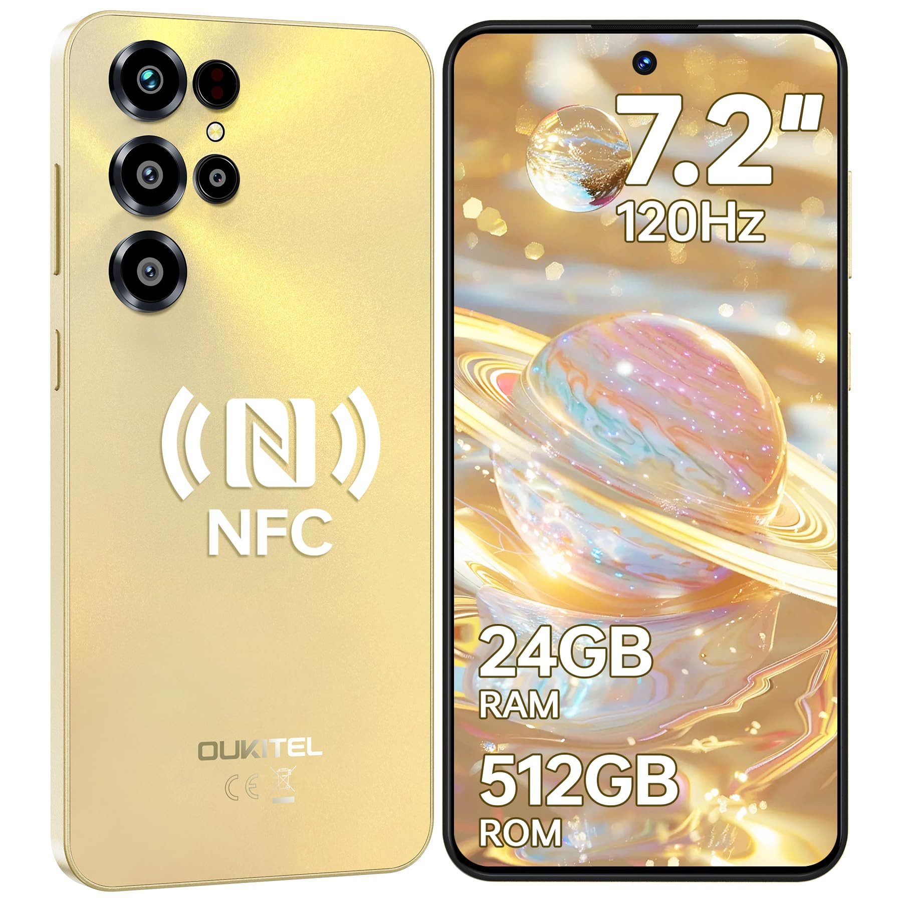 OUKITEL C68 4G Android 15 Smartphone (18,28 cm/7.2 Zoll, 512 GB Speicherplatz, 64 MP Kamera, 7,2" HD+ 120Hz, 64MP+8MP, 6000mAh, Dual SIM 4G, NFC, Face ID)