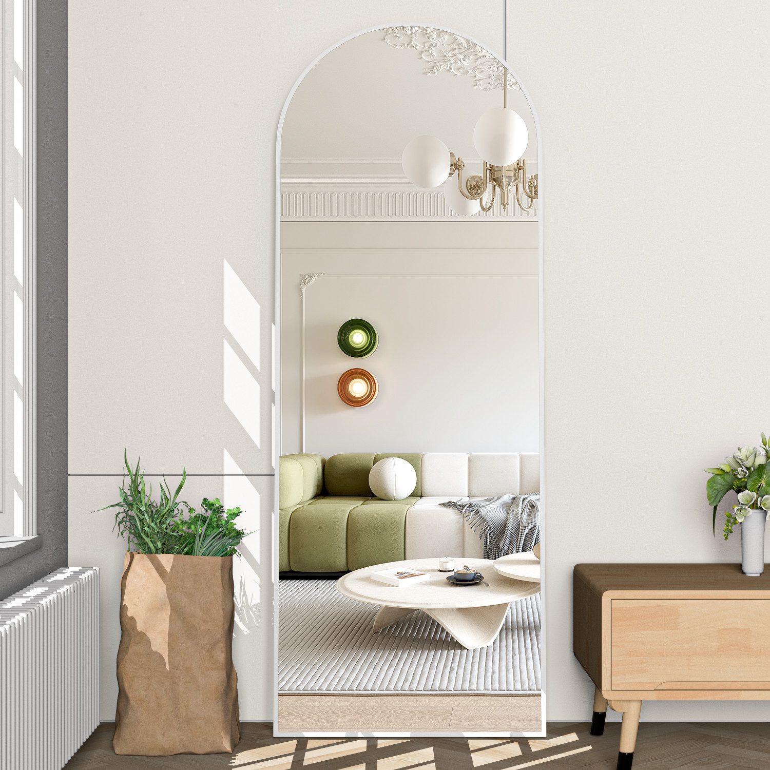 CASSILANDO Ganzkörperspiegel gewölbter Bodenspiegel, großer Boden-Spiegel,mit Alu-Rahmen,162*53cm, Ganzkörperspiegel mit Halterung, Wandspiegel,Gewölbter Schminkspiegel