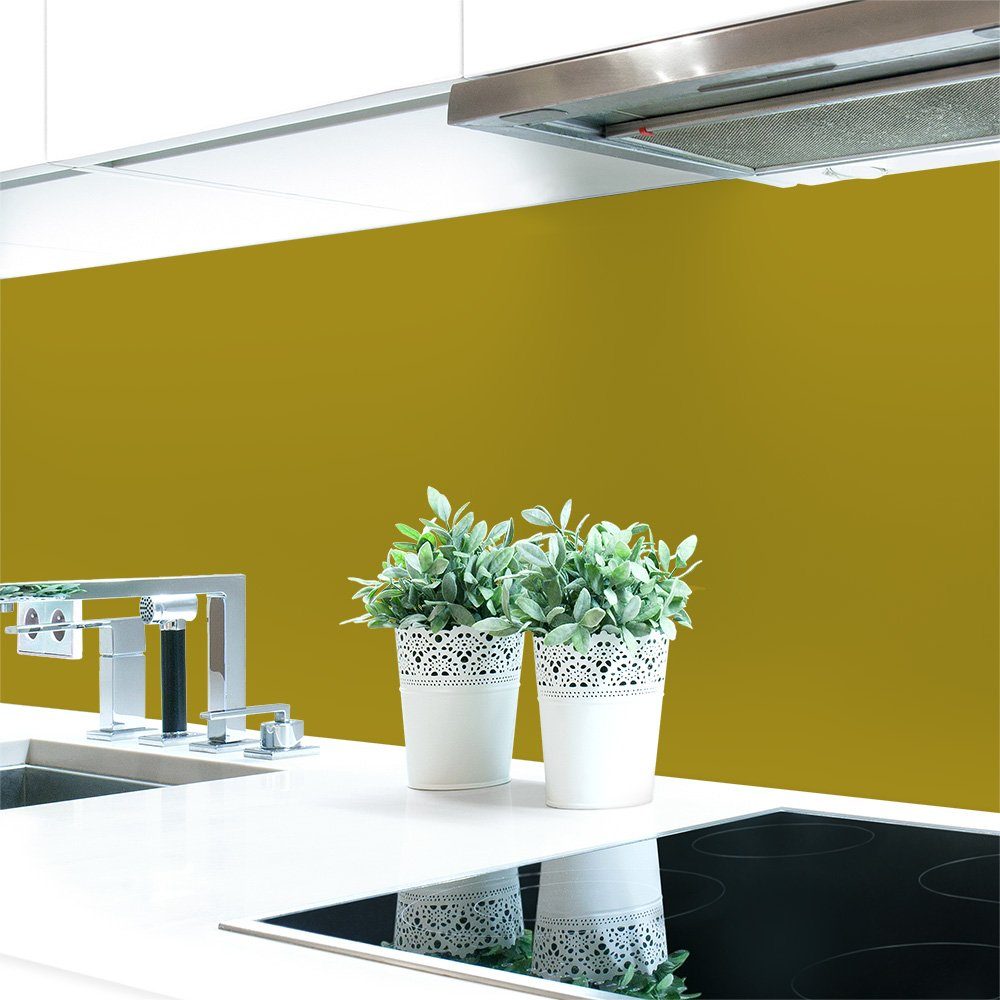 DRUCK-EXPERT Küchenrückwand Küchenrückwand Gelbtöne 2 Unifarben Premium Hart-PVC 0,4 mm selbstklebend Currygelb ~ RAL 1027