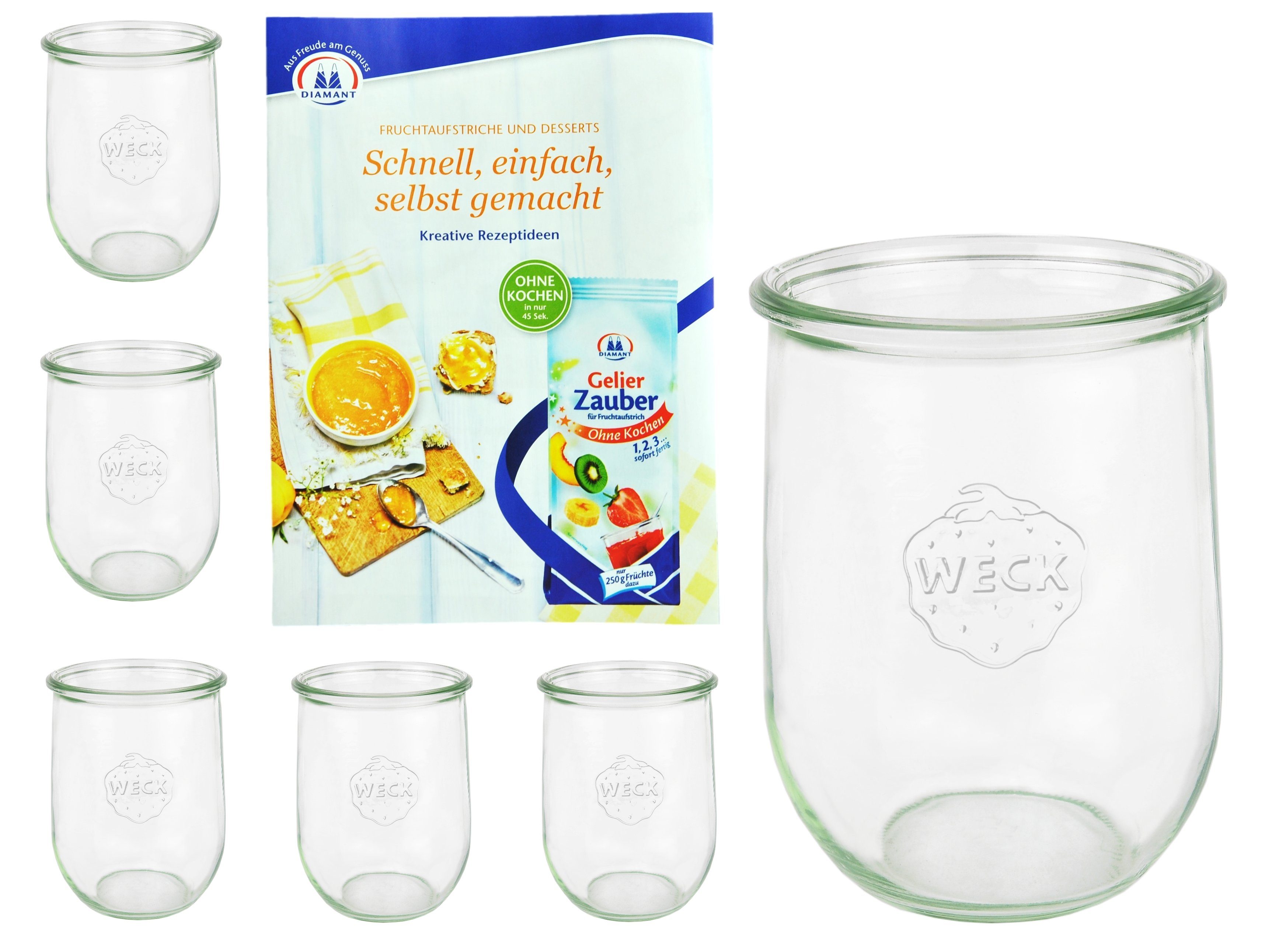 MamboCat Einmachglas 6er Set Weck Gläser 1062ml Tulpengläser 1L Sturzgläser inkl Rezeptheft, Glas | Einmachgläser