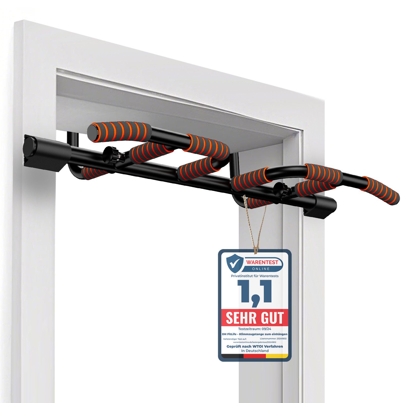 DH FitLife Klimmzugstange Türrahmen ohne Schrauben kein Abrutschen (für Türrahmen 65-92cm, mit Multigriff-Positionen), Reckstange Turnstange Türreck zum Einhängen