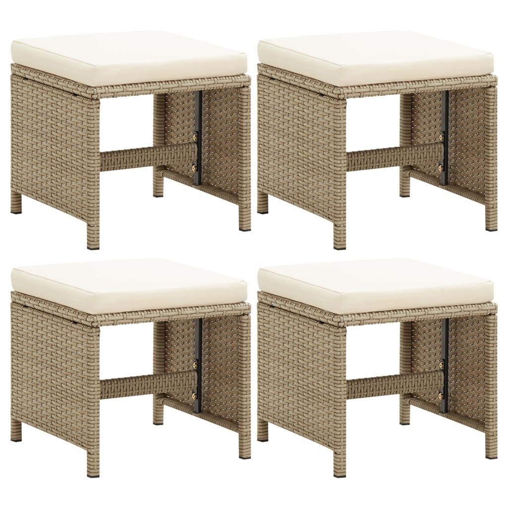 vidaXL Gartenstuhl Gartenhocker 4 Stk. mit Sitzkissen Poly Rattan Beige (4 St)
