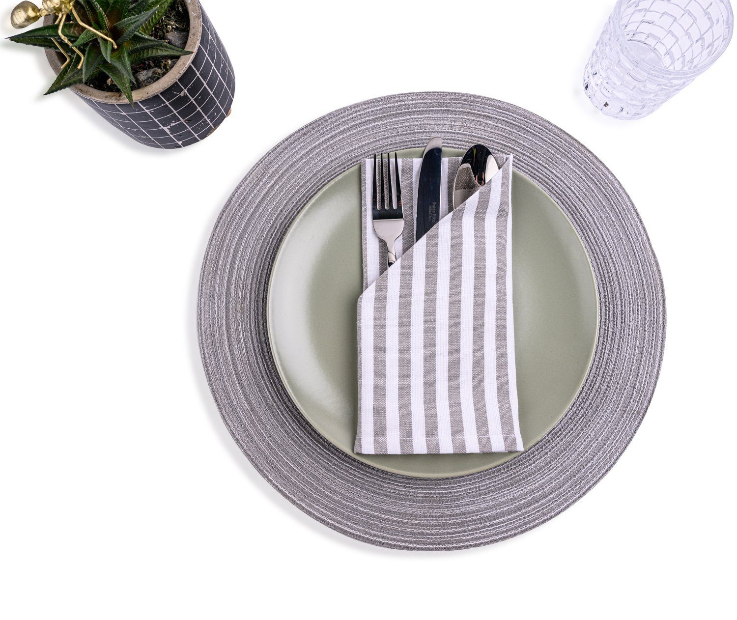 Mon Bijou Stoffserviette Baumwollservietten Servietten 100% Baumwolle Stoff waschbar nachhaltig, (Tischservietten im Landhausstil Set 45 x 45cm, 6 St., Tischdeko Hochzeit, Weihnachten, Geburtstag, Familienfeier, Ostern), Klassisches Streifendesign Stoffservietten für den Festtag Tisch