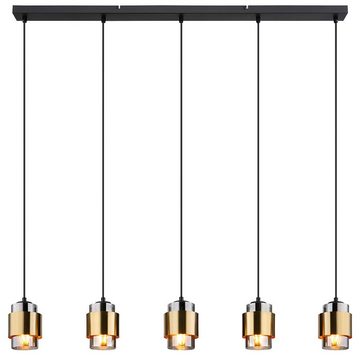 Globo Pendelleuchte, Leuchtmittel nicht inklusive, Pendelleuchte Esszimmerlampe Metall Glas rauchfarben 5 Flammig H 150cm