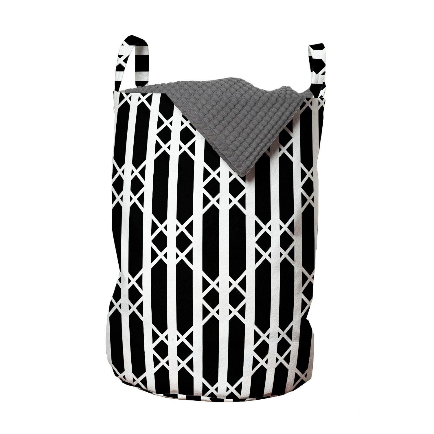 Abakuhaus Wäschesäckchen Wäschekorb mit Griffen Kordelzugverschluss für Waschsalons, Abstrakt Gerade Streifen Quadrate