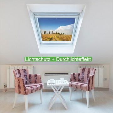 Sonnenschutz Italien - Toskana unter blauem Himmel einsame Farm, Wallario, blickdicht, mit Saugnäpfen, wiederablösbar und wiederverwendbar