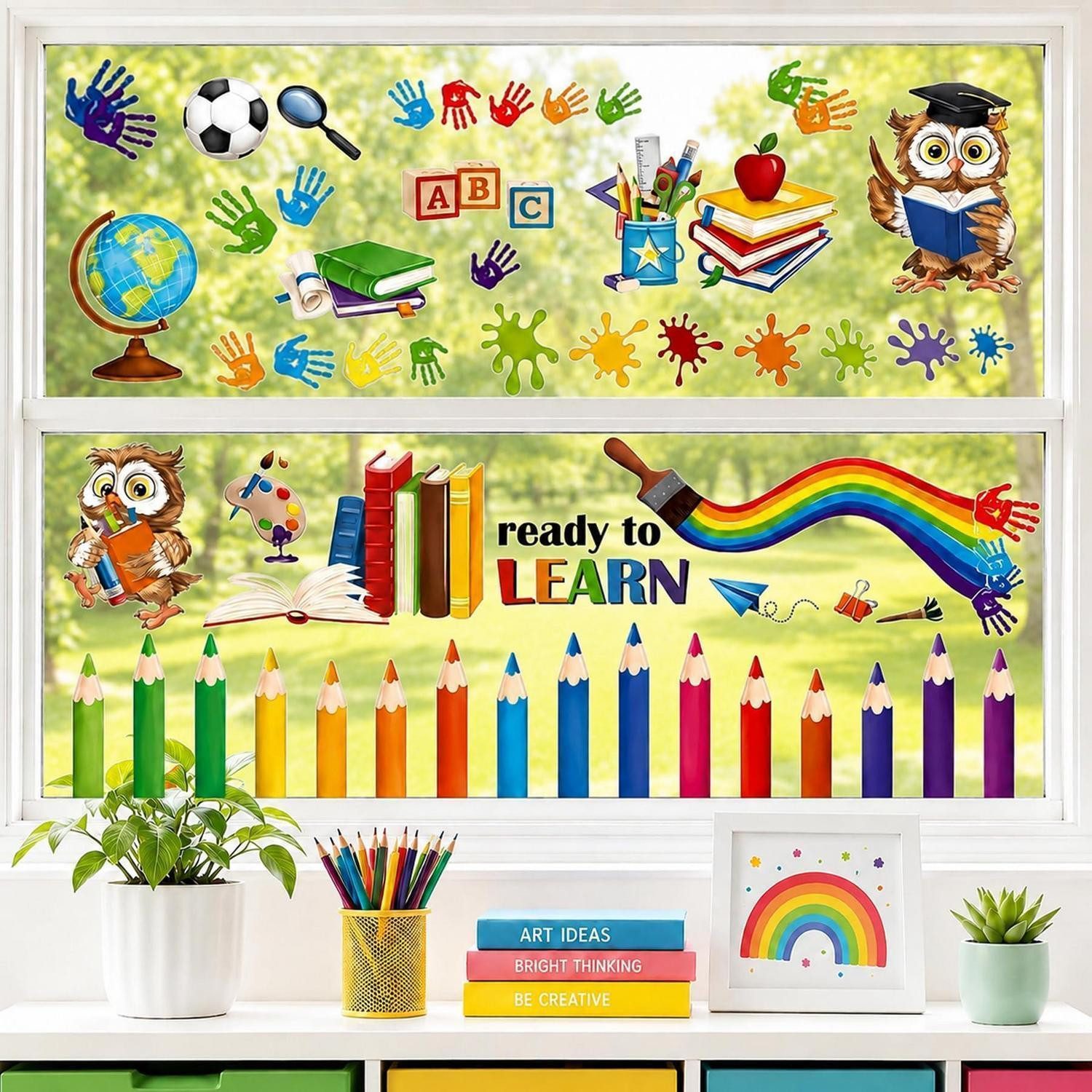 LuxusKollektion Fensterbild Fenstersticker Einschulung Buntstifte Selbstklebend