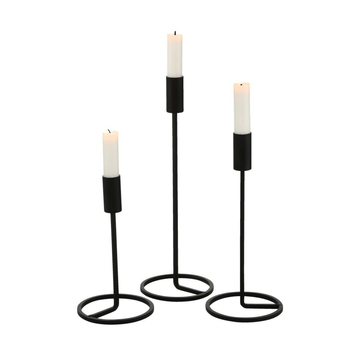 BOLTZE GRUPPE GmbH Kerzenhalter Kerzenständer aus Metall FIO, 3er-Set, schwarz (3er-Set, Kerzenhalter)