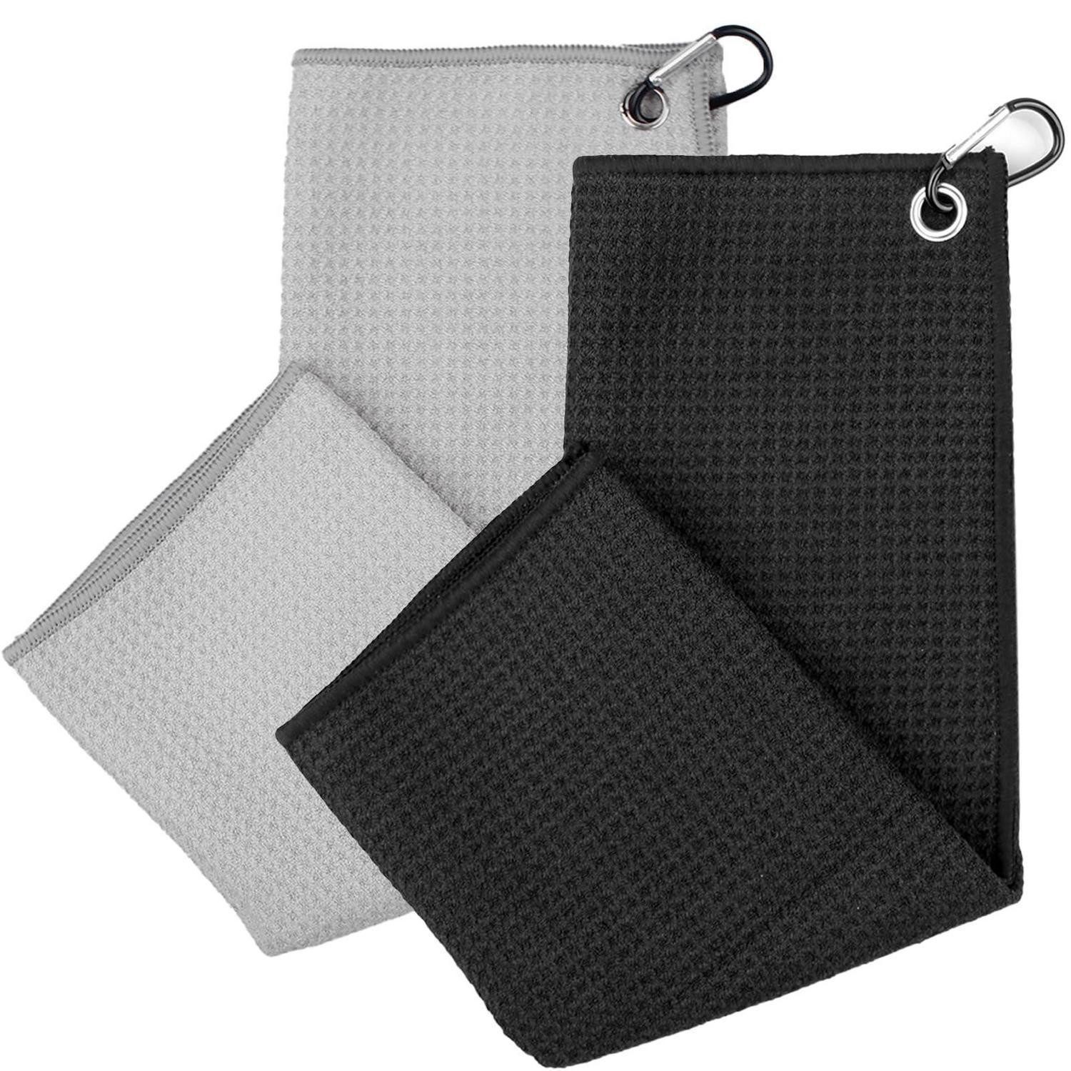 LuxusKollektion Sporthandtuch Golf Handtuch 2er Set 40x40cm Schwarz/Grau, (2-St)