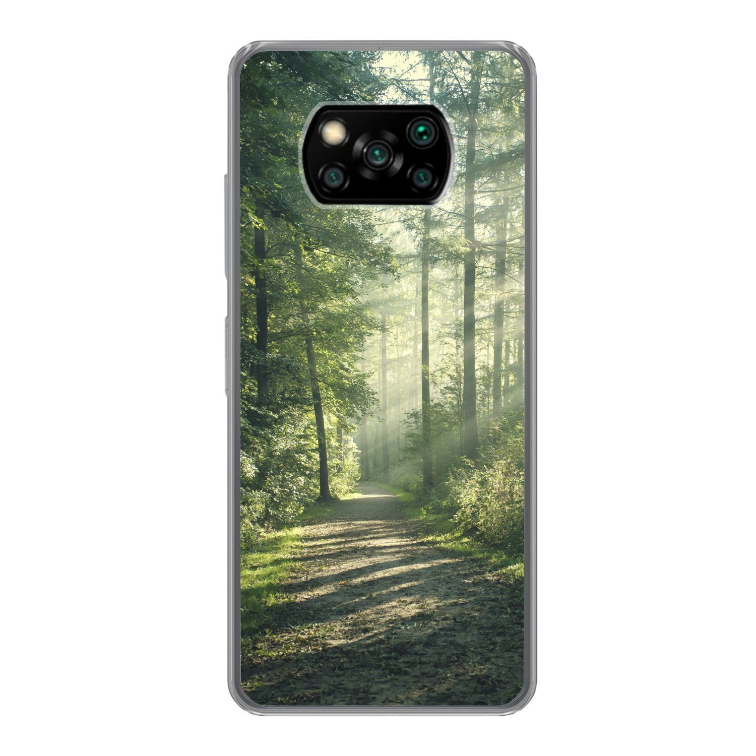MuchoWow Handyhülle für Xiaomi Poco X3 Pro Wald - Weg - Sonne - Bäume - Grün - Natur, Phone Case, Silikon, Schutzhülle Dünn