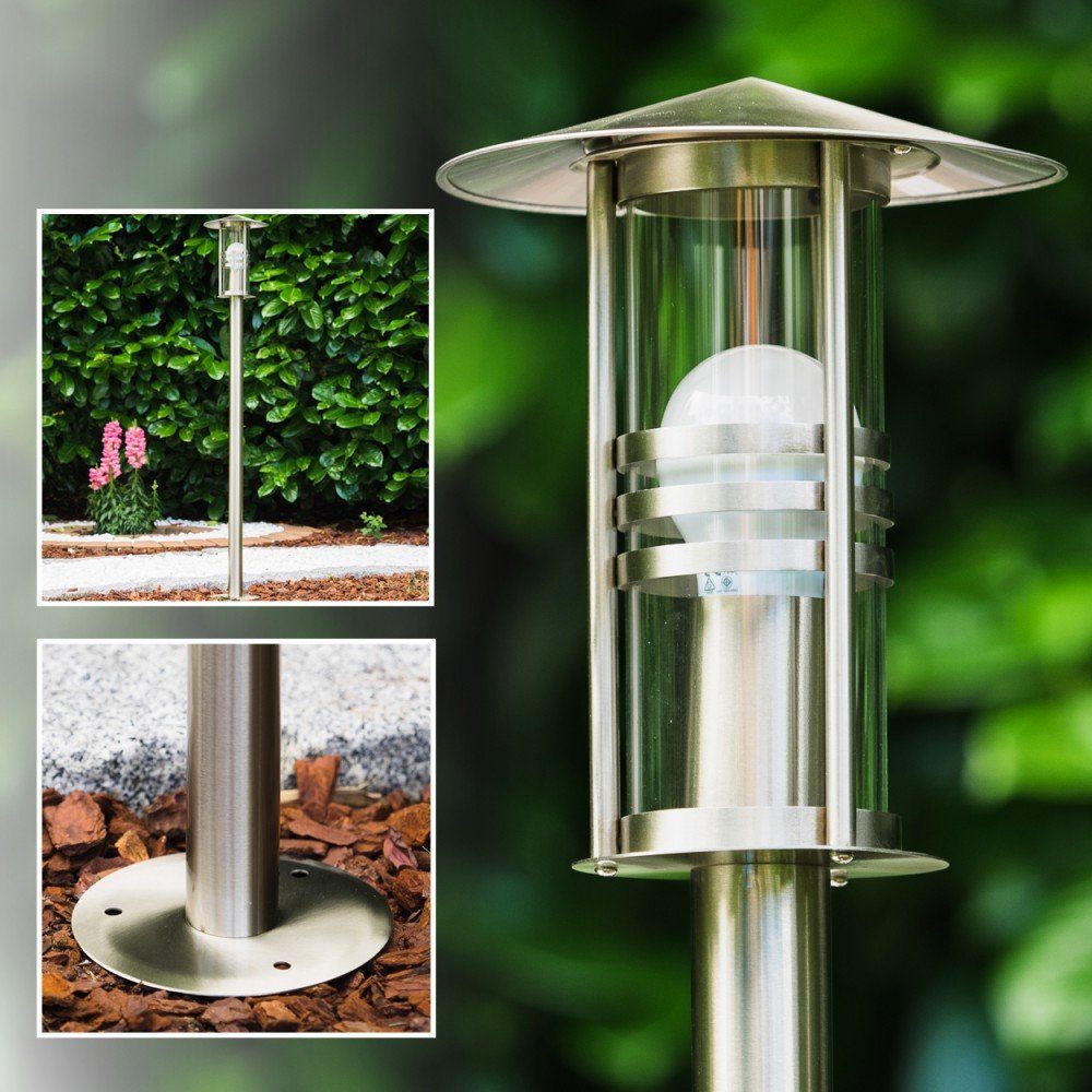 hofstein Außen-Stehlampe »Balme« moderne Außenleuchte aus gebürstetem Edelstahl und Milchglas, ohne Leuchtmittel, Wegeleuchte 100cm, Gartenlampe mit E27, Gartenbeleuchtung IP44