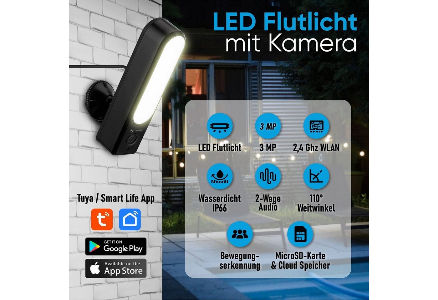 Thumbnail - LUVISION Überwachungskamera LV-G-2041 (Außen- und Innenbereich, LED Flutlicht Lampe WLAN Überwachungskamera Strahler Wan...