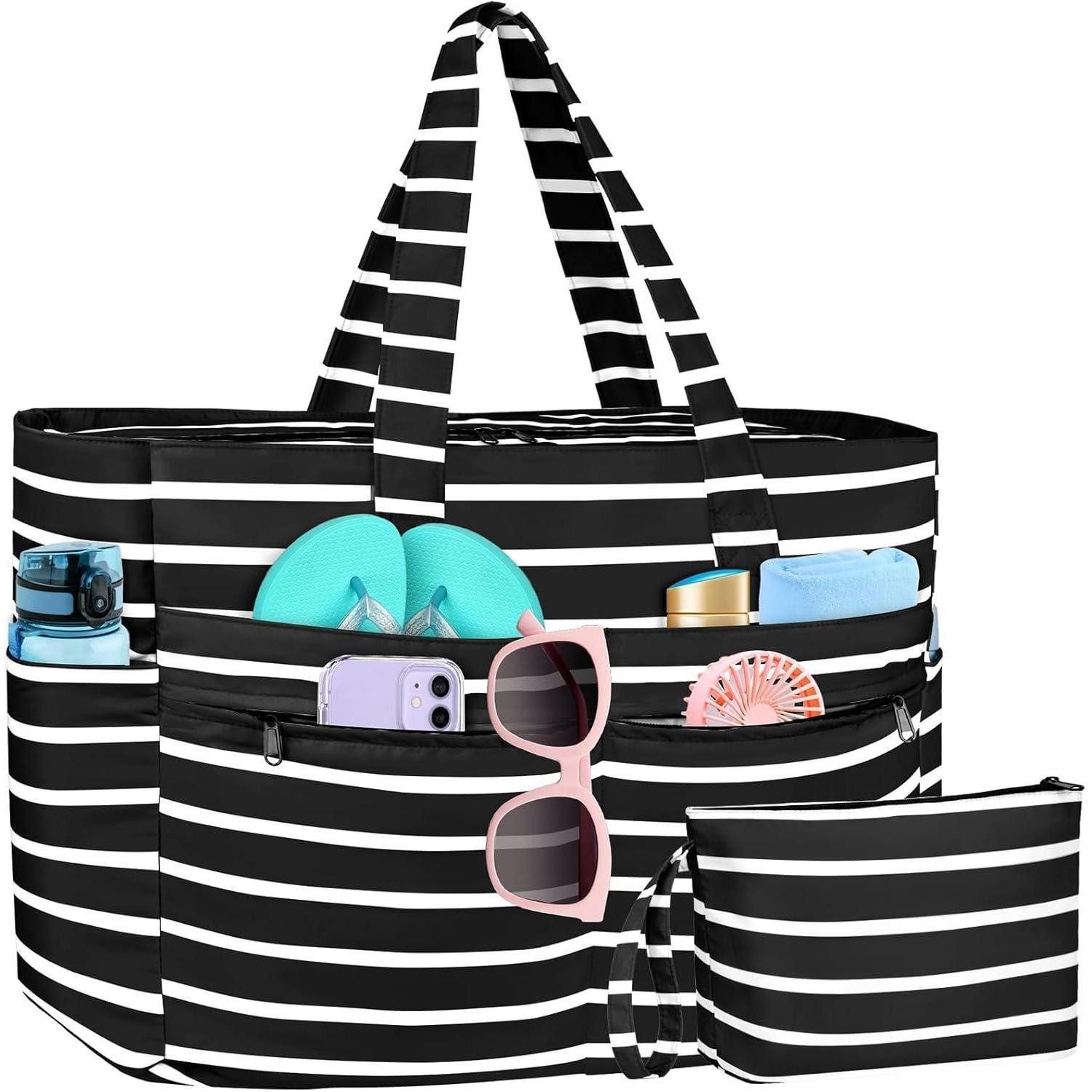LuxusKollektion Strandtasche Strandtasche XXL Wasserfest mit Reißverschluss, Faltbar, 13 Taschen