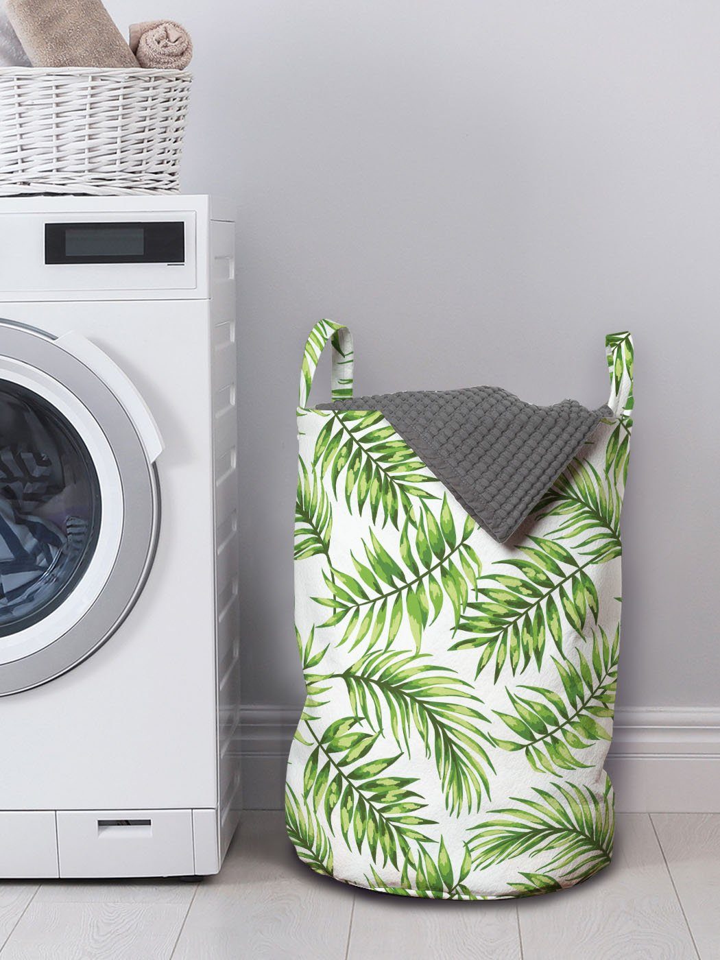 Wäschesäckchen Kordelzugverschluss für Wäschekorb Abakuhaus Exotische Waschsalons, mit Hawaiian Griffen Palmblatt Baum