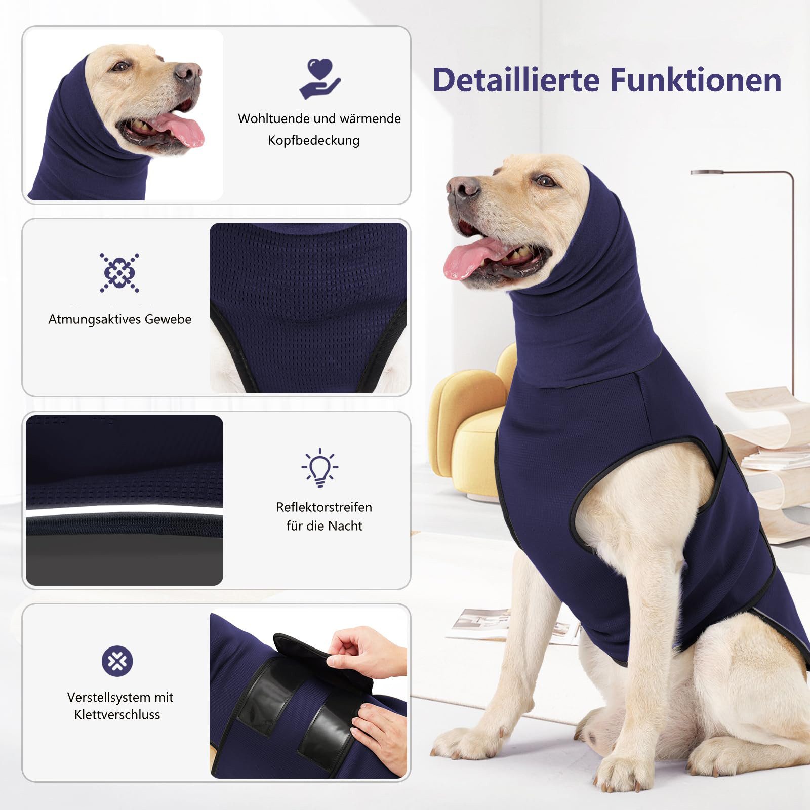 Zaewry Hundejacke Hunde-Kapuzenpullover, Hundeshirt mit Rollkragen, atmungsaktiv, Beruhigungsweste, separate Weste für drinnen und draußen