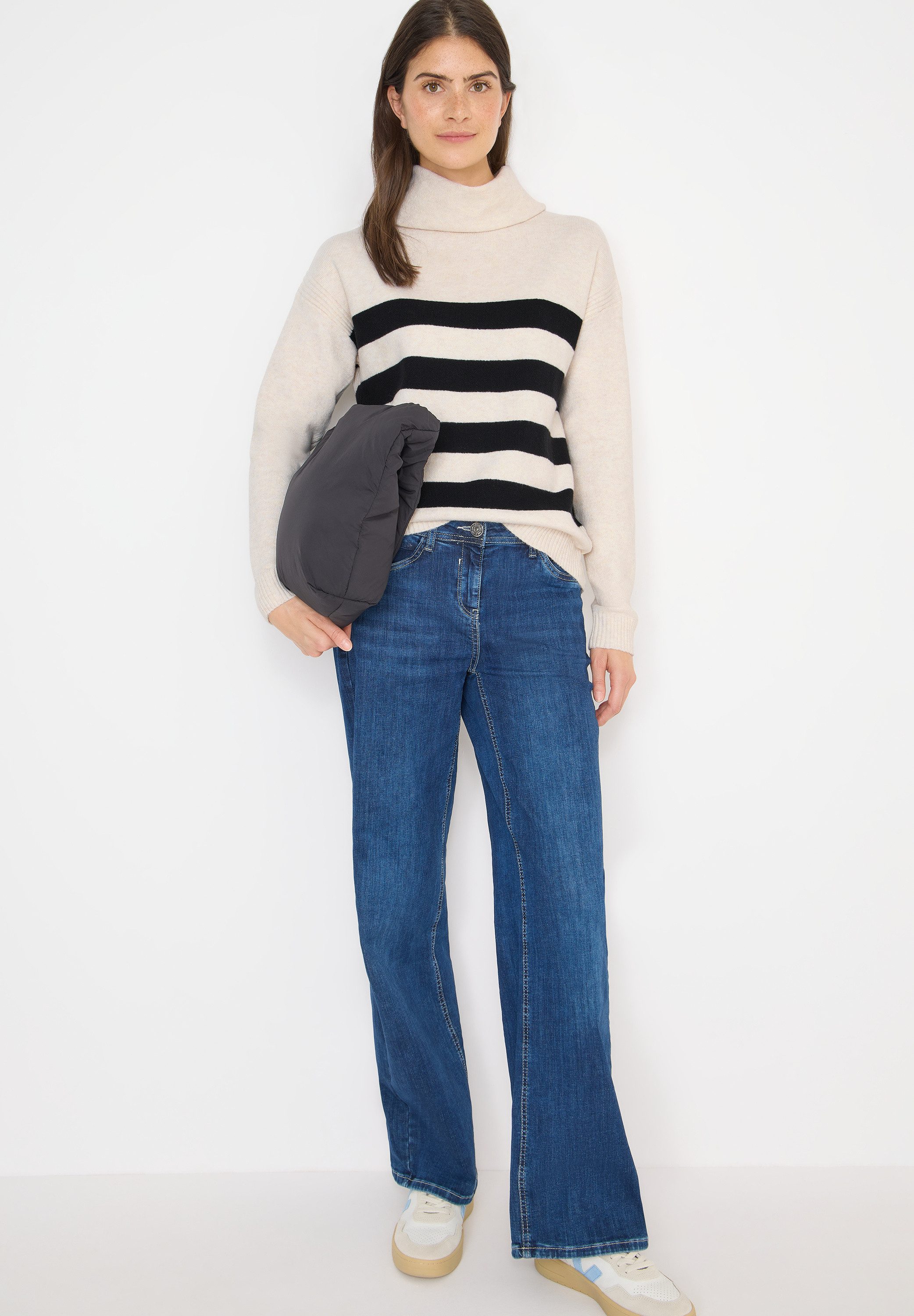 CECIL Rollkragenpullover mit Colorblocking-Streifen und großem Kragen