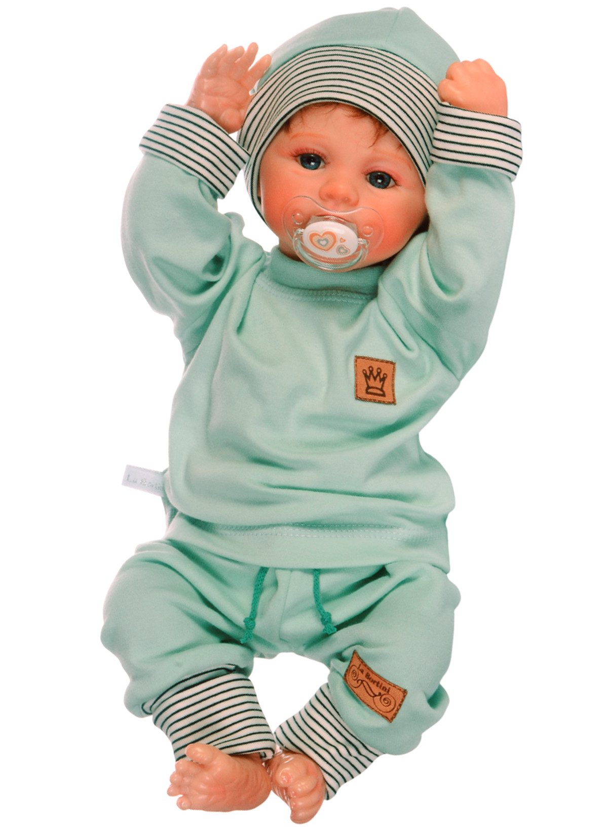 Erstausstattungspaket Baby Anzug Set Langarmshirt Hose Mütze in Mint für Neugeborene