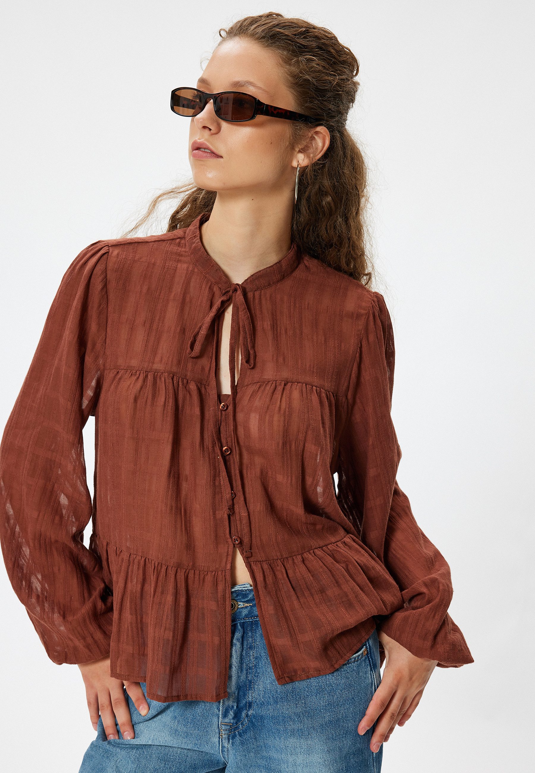 Koton Langarmbluse Langärmelig Mandarin - Richterkragen