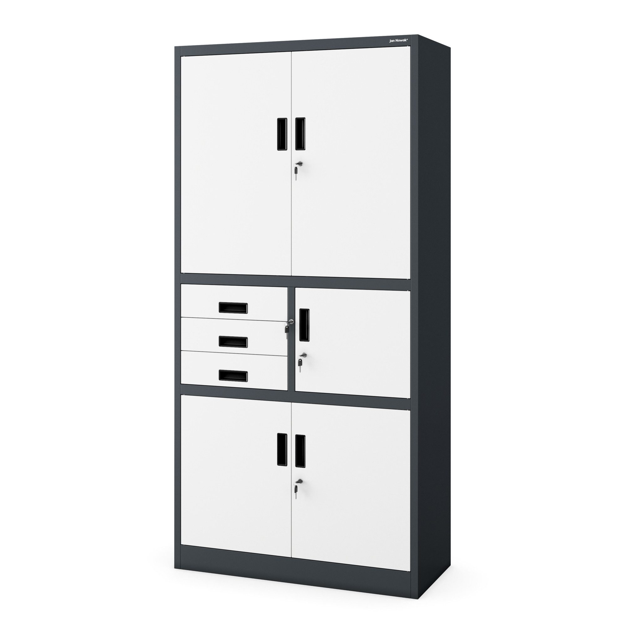Jan Nowak Aktenschrank Metall Büroschrank mit Tresor 90 cm FILIP II Schubladen Stahl (Safe Aktenschrank Büro Kanzlei Praxis Schloss 2 Schlüssel, Stahl 0,6 mm 185 x 90 x 45 cm Wandmontage robust langlebig) Tresor abschließbar pulverbeschichtet 10 Farben