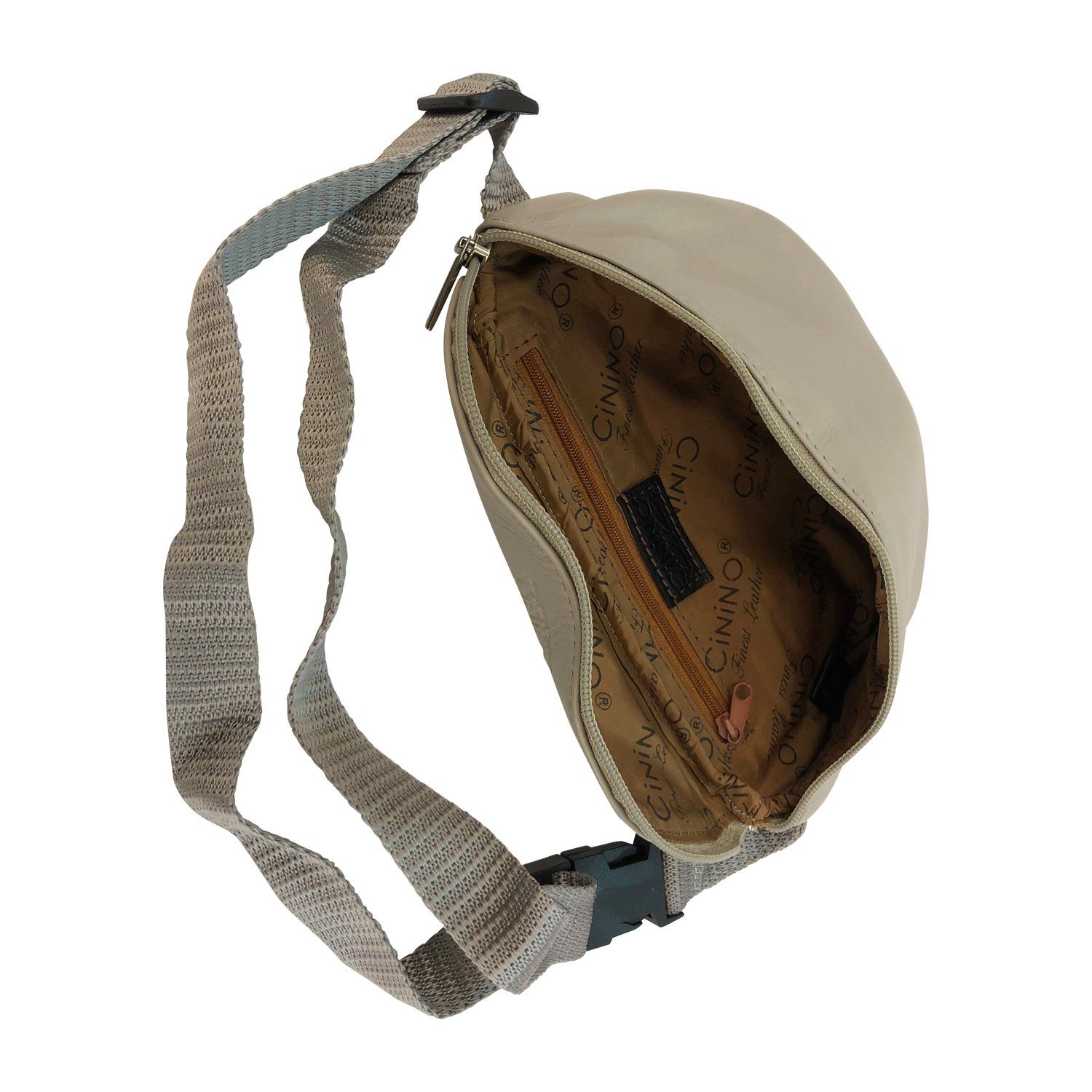 Cinino Hüfttasche Umhängetasche Grau Bauchtasche Leder aus Hell Leonia, Gürteltasche
