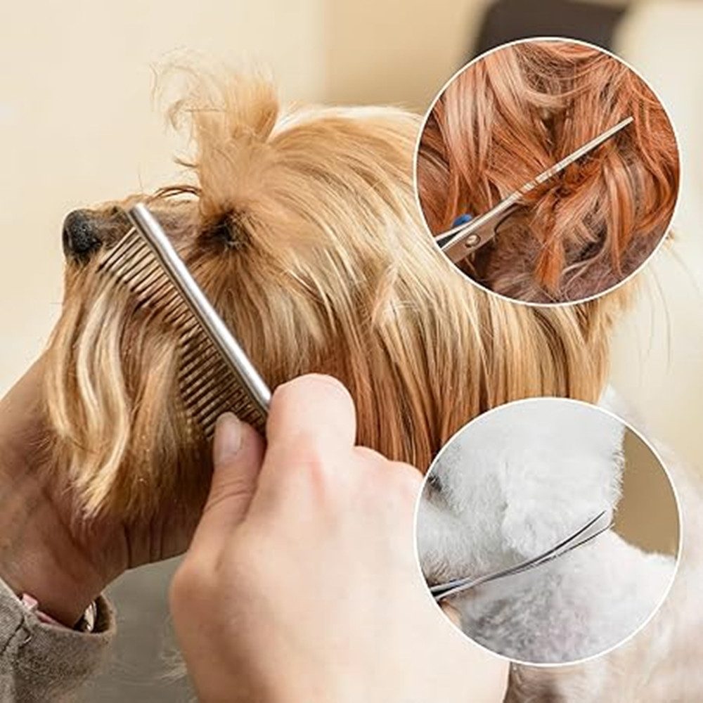 autolock Hundeschermaschine Hundeschere Set,Profi 3/4-In-1 Hundeschere, Hund und Katze Grooming, Schere,Gebogene,Gerade Schere, Fellpflegekamm