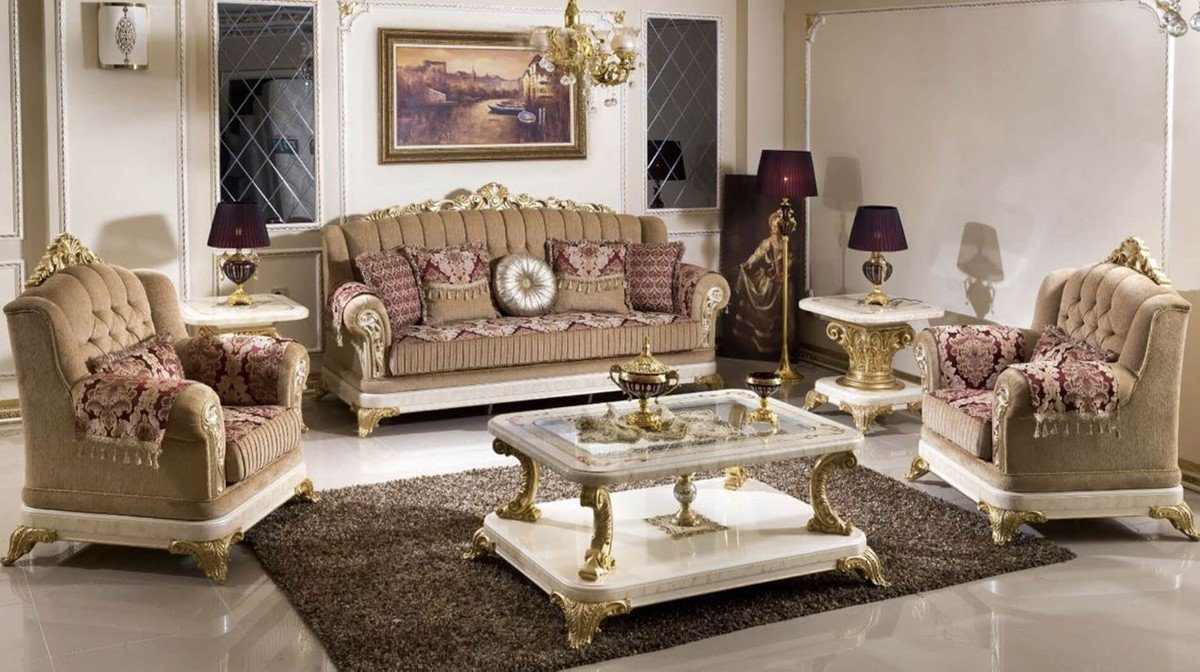 Casa Padrino Beige Massivholz / - Prunkvoll Prunkvoller Beistelltisch Luxus Barock Tisch im / - Möbel - Barockstil Gold Edel Beistelltisch Weiß Barock &