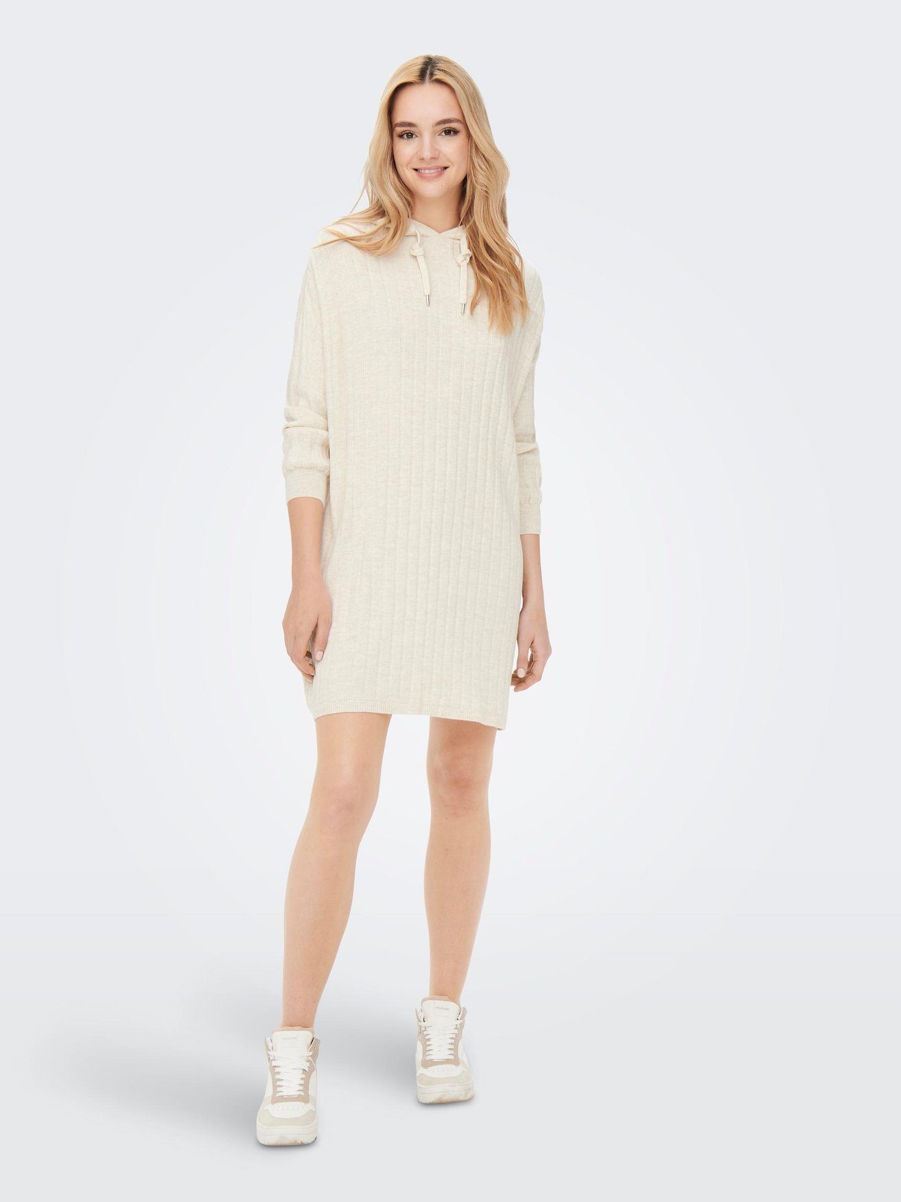 ONLY Shirtkleid Hoodie Strick Kleid Pullover Mini Dress ONLTESSA (lang) 6157 in Beige offwhite (20)