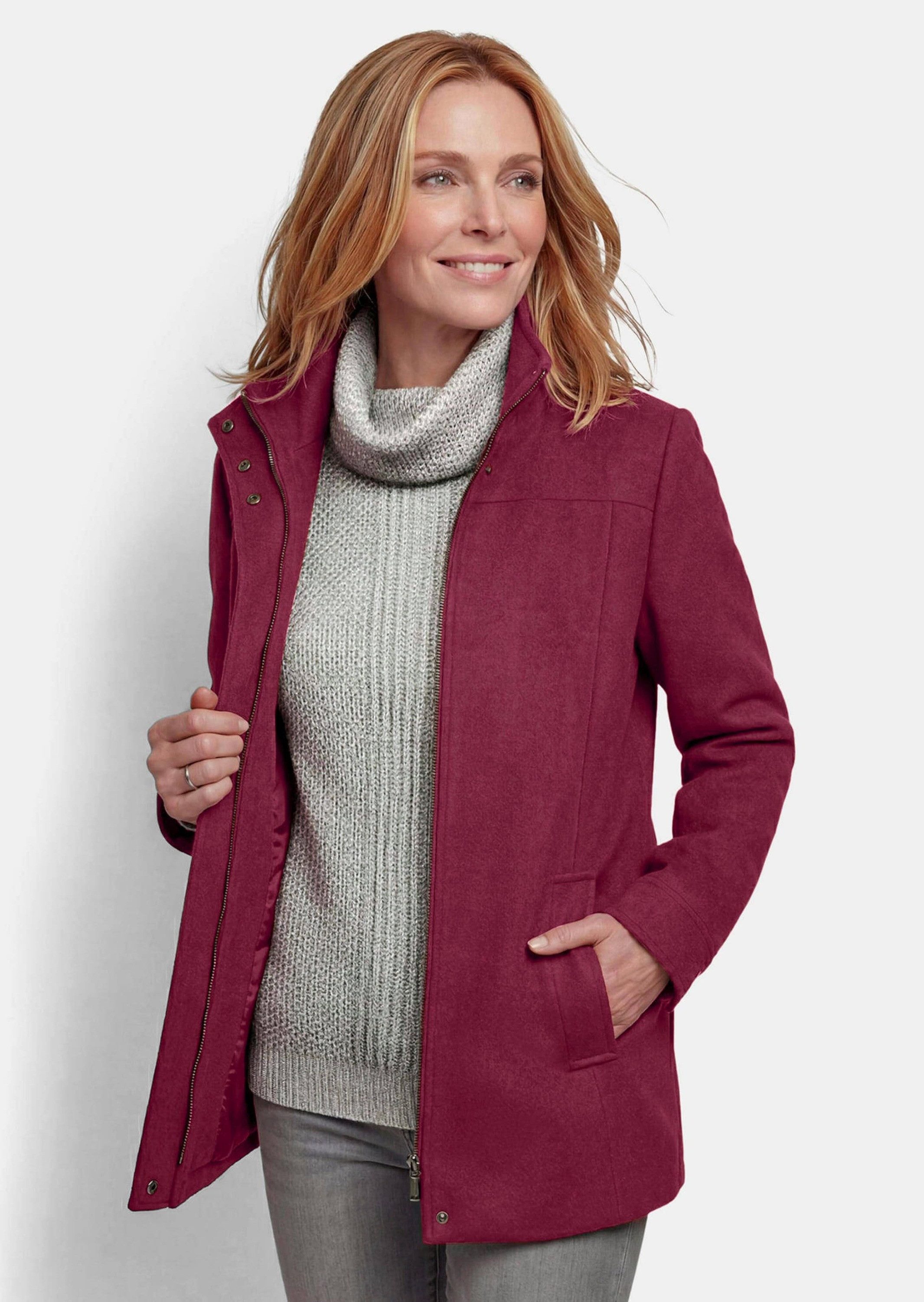 GOLDNER Outdoorjacke Kurzgröße: Longjacke mit Stehkragen Gerade geschnittene Langjacke mit Wollanteil und Doppelverschluss