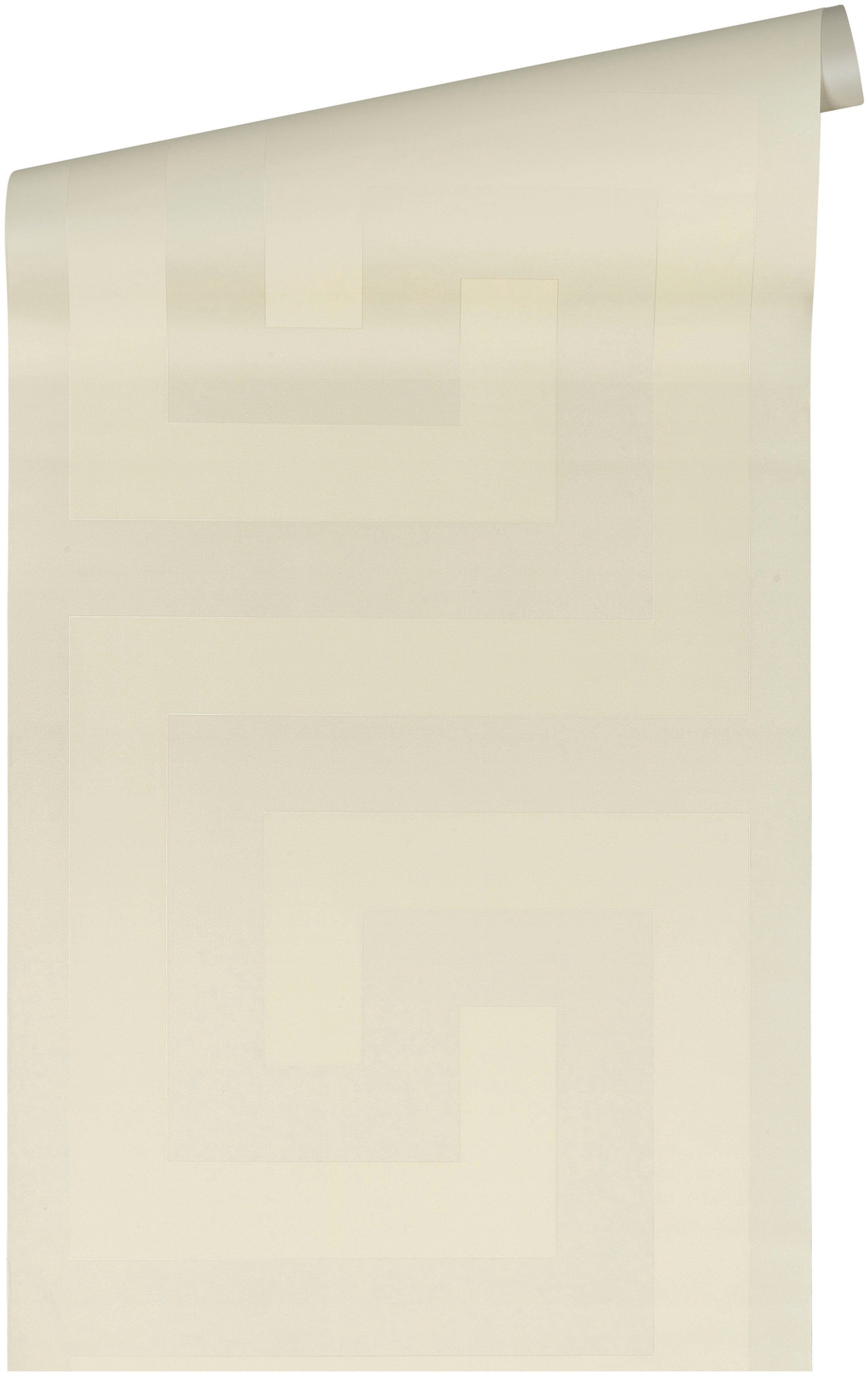 Vliestapete Versace glänzend, 5 Wallpaper strukturiert, (1 Versace Designertapete leicht metallic, creme/weiß St), Mäander,