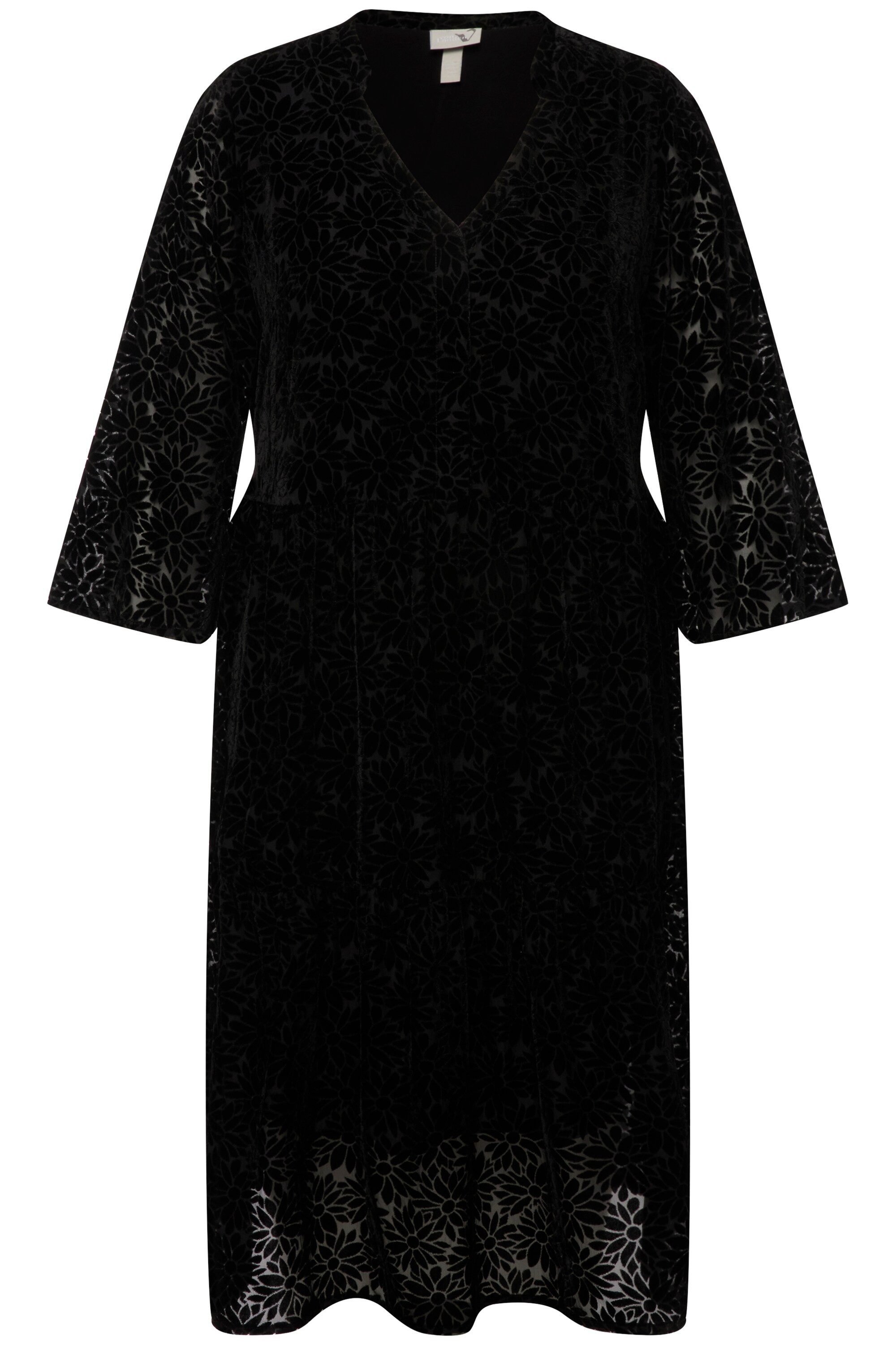 Ulla Popken Jerseykleid Samt-Midikleid Ausbrennermuster Rundhals günstig online kaufen