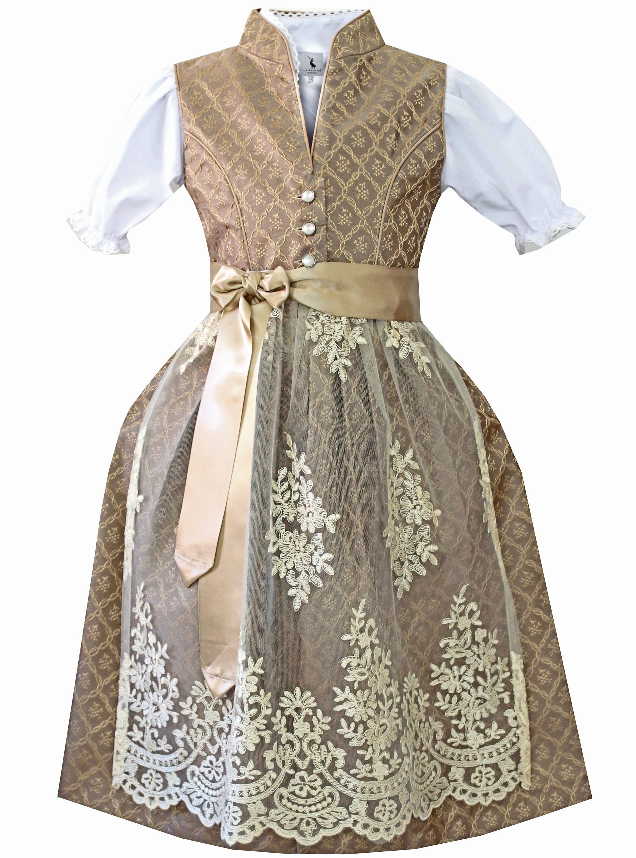 Alpenmärchen Midi-dirndl uit exclusieve collectie incl. schort, maat 32-54, ALM1011, lichtbruin, 40
