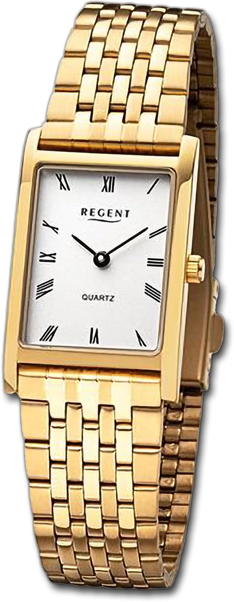 Regent (ca. Gehäuse, Metallarmband gold, Armbanduhr extra groß Quarzuhr Regent Damenuhr rundes 22x34mm) Analog, Damen