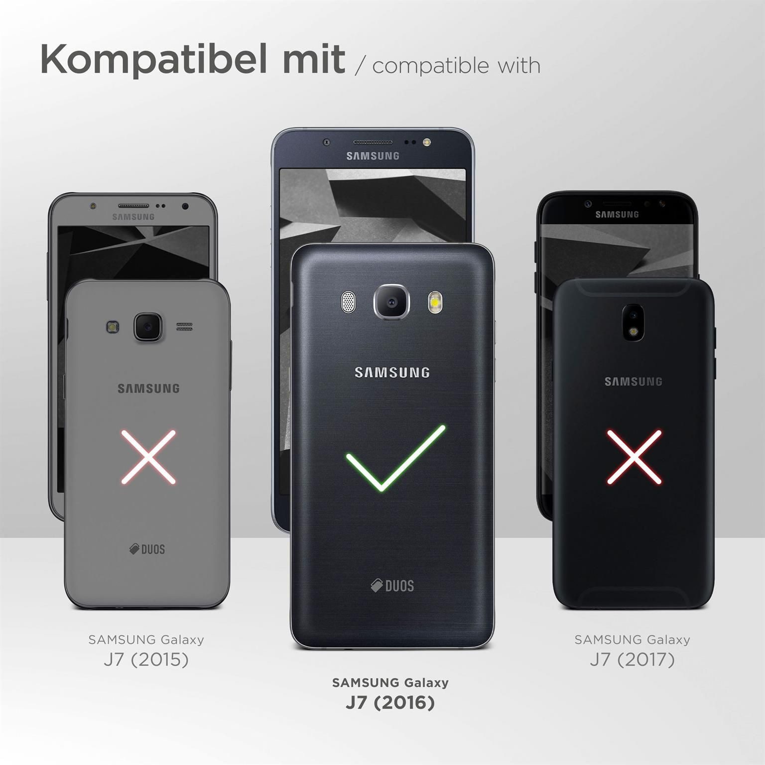 moex Handyhülle für Samsung Galaxy J7 (2016) Hülle Klappbar Book Case Schwarz 5,5 Zoll, Klapphülle Kartenfach Flip Cover Handytasche Leder Optik Schutzhülle