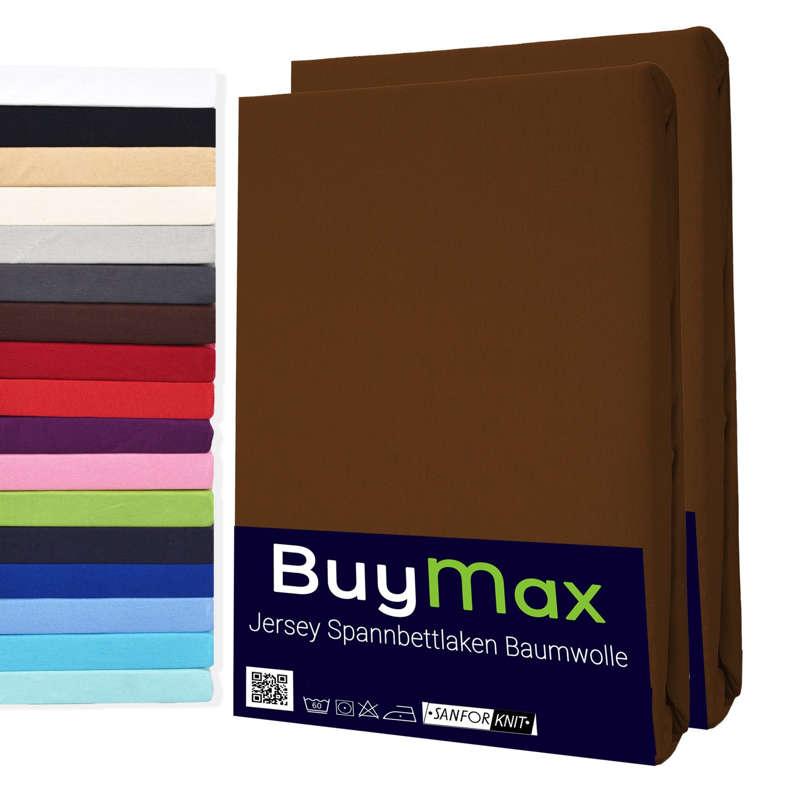Buymax Spannbettlaken 2-er Set, Doppelpack, Bettlaken, Jersey 100% Baumwolle, Gummizug: rundum, (2 Stück), Pflegeleicht und Atmungsaktiv in Verschiedenen Farben und Größen