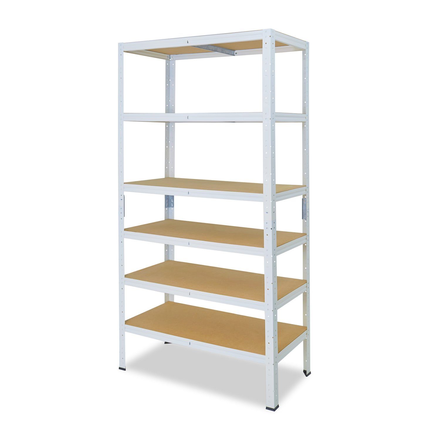 shelfplaza Schwerlastregal HOME, weiß, 145kg Werkstattregal Tragkraft oder 180x40x23cm Böden, als Lagerregal, 6 Kellerregal, Metallregal Metall Steckregal mit mit Garagenregal