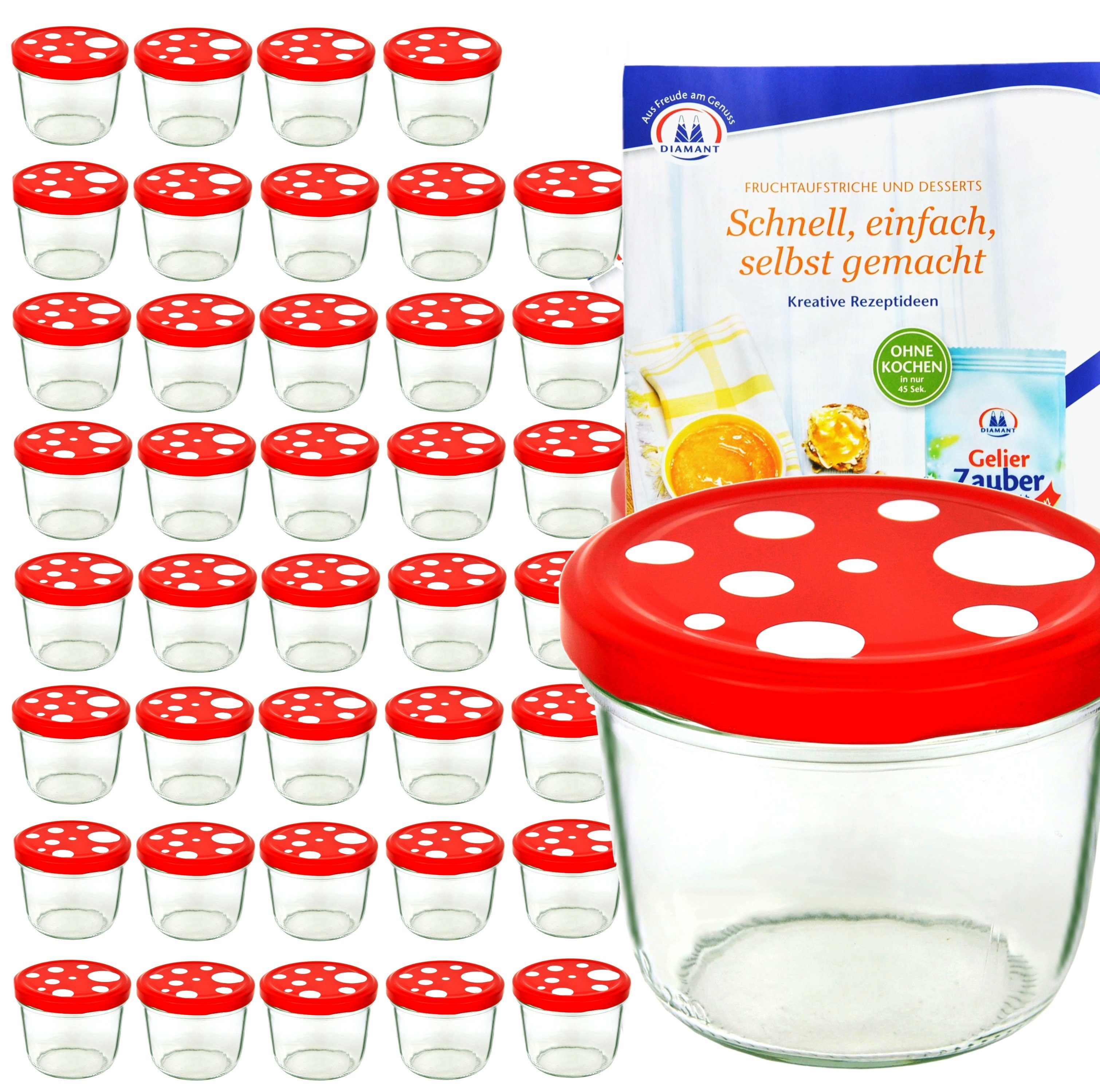 MamboCat Einmachglas 40er Set Sturzglas 230 ml Fliegenpilz rot weiß gepunkteter Deckel, Glas