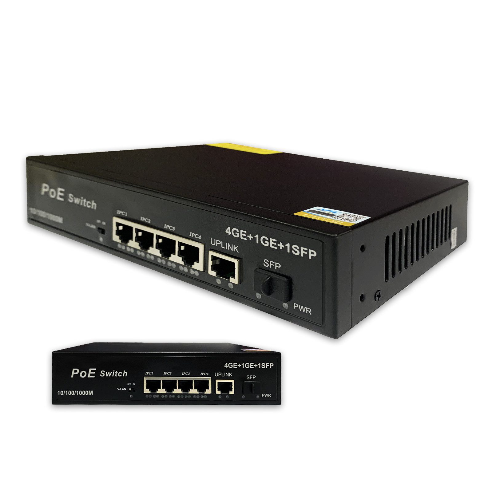 Tekoo Mini PoE Switch 6 Port Gigabit, Lüfterlos, SFP, Watchdog, VLAN Netzwerk-Switch (Watchdog-Funktion, SFP-Port, 250m Reichweite, PoE+ Unterstützung)