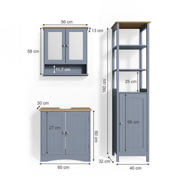 Vicco Badmöbel-Set Badezimmerset BIANCO Grau im Landhausstil Set 2, (3-er Set, 3-St., 3-er Set)