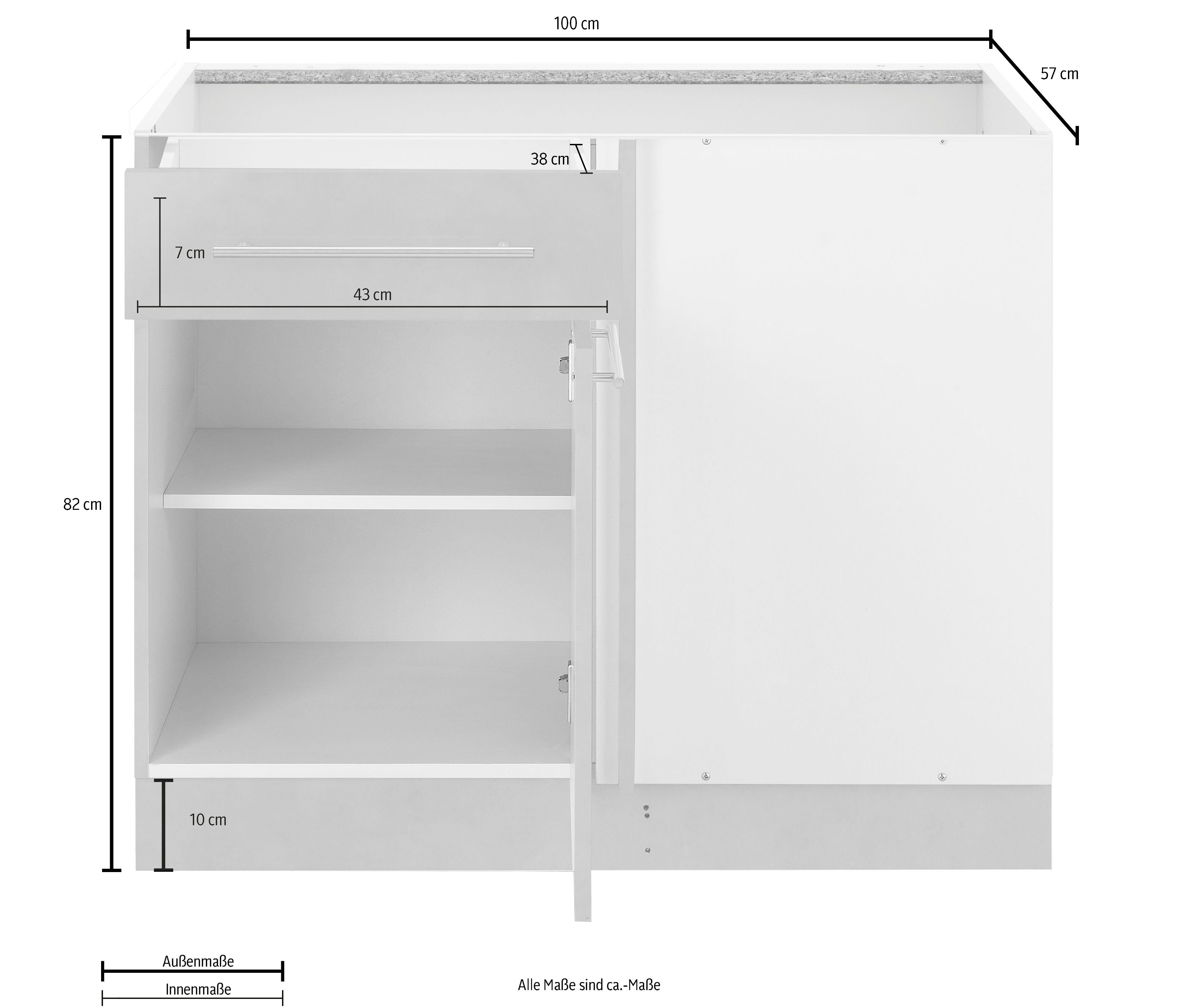 cm, wiho Breite 100 betonfarben/betonfarben 110 ohne Arbeitsplatte Planungsmaß Flexi2 Küchen cm, Eckunterschrank