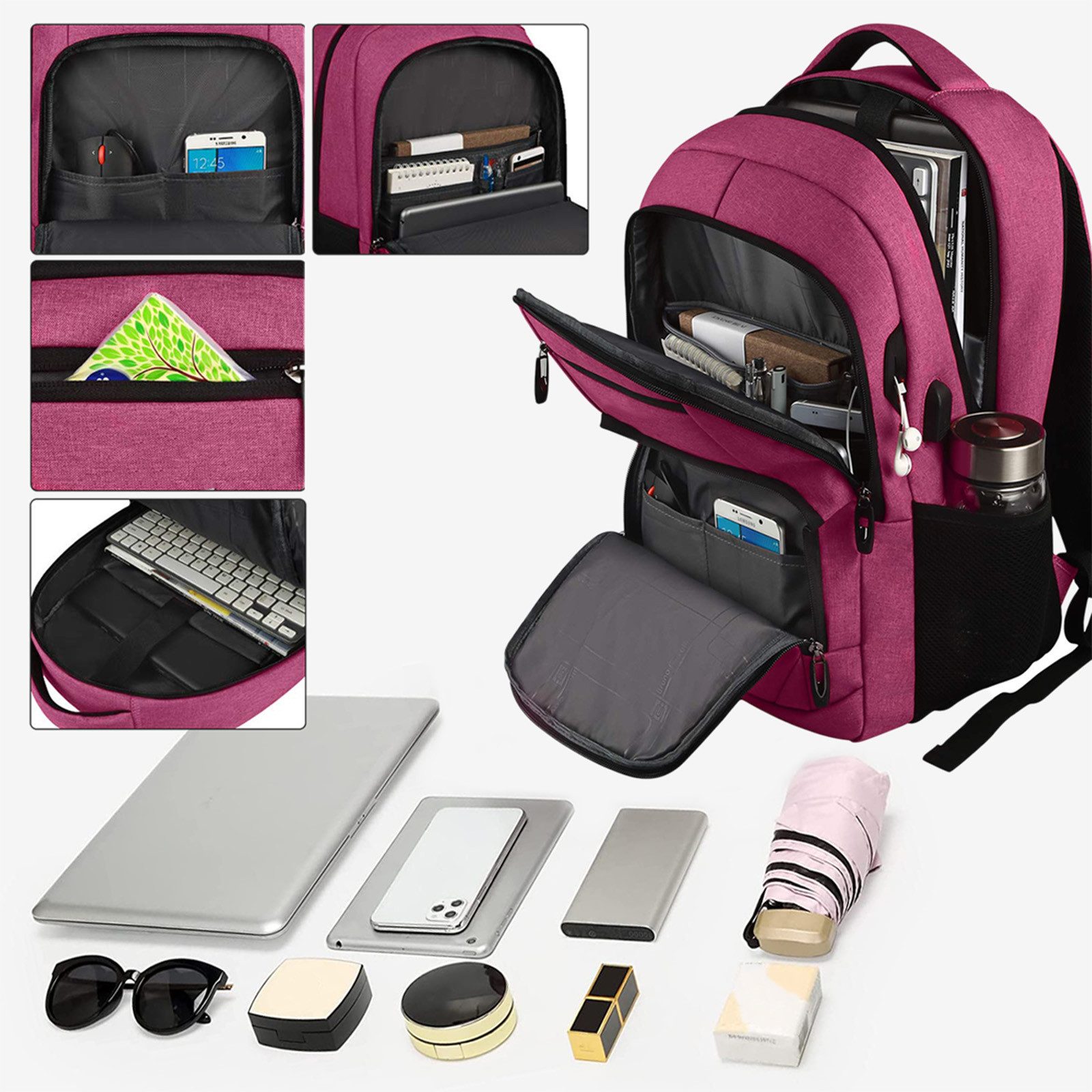 REDOM Laptoprucksack Laptop Rucksack Rucksäcke Schulrucksack Wasserbeständig Laptoptasche (Laptop Notebook Tasche Schule Uni Rucksack, 1-tlg., Anti-Diebstahl, Backpack mit Laptopfach, Sportrucksack, mit USB-Anschluss), fur Herren Damen Jungen Teenager Freizeit Arbeit Business Reisen