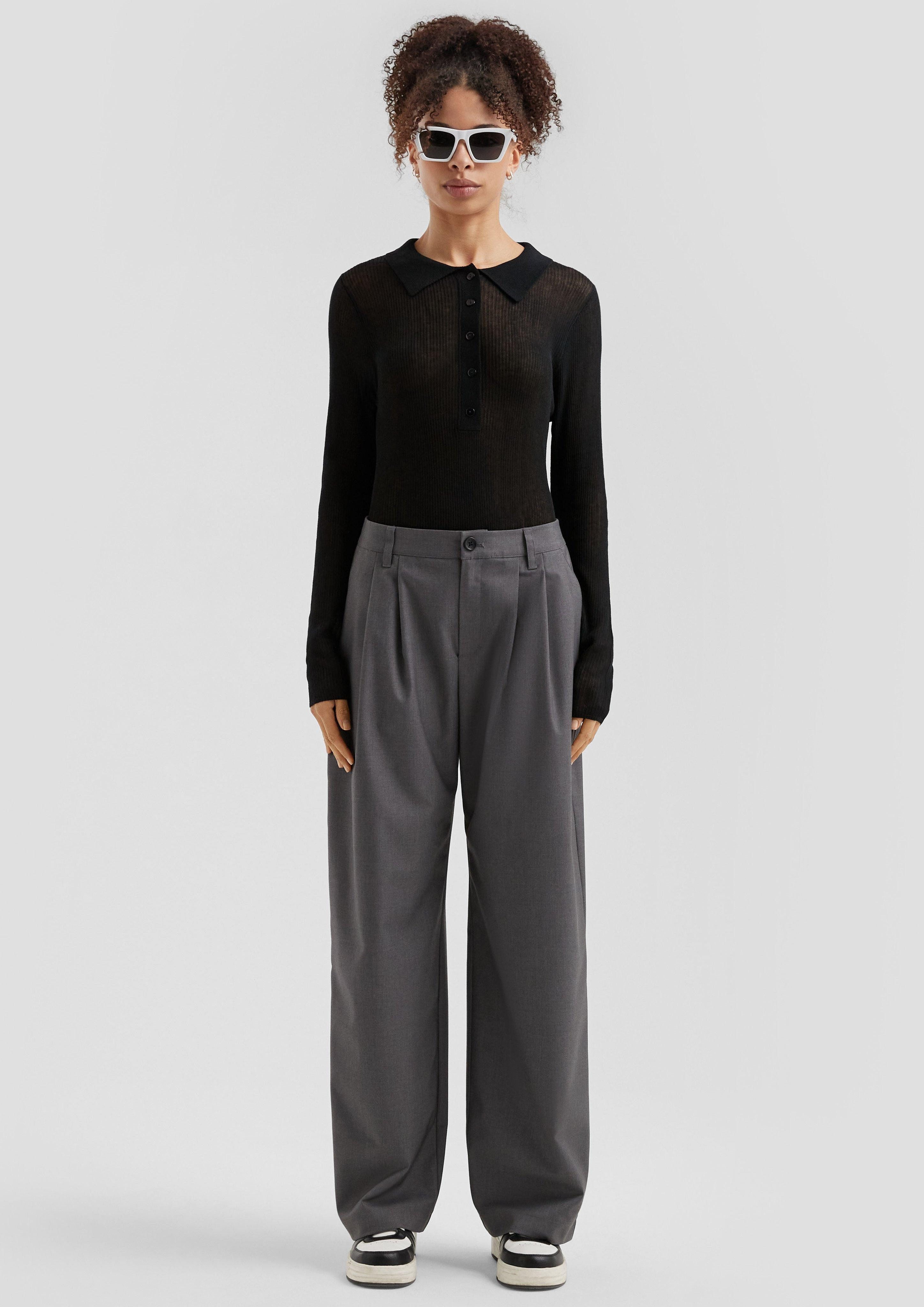 QS Stoffhose Melierte Wide-Leg-Hose mit Bundfalte günstig online kaufen