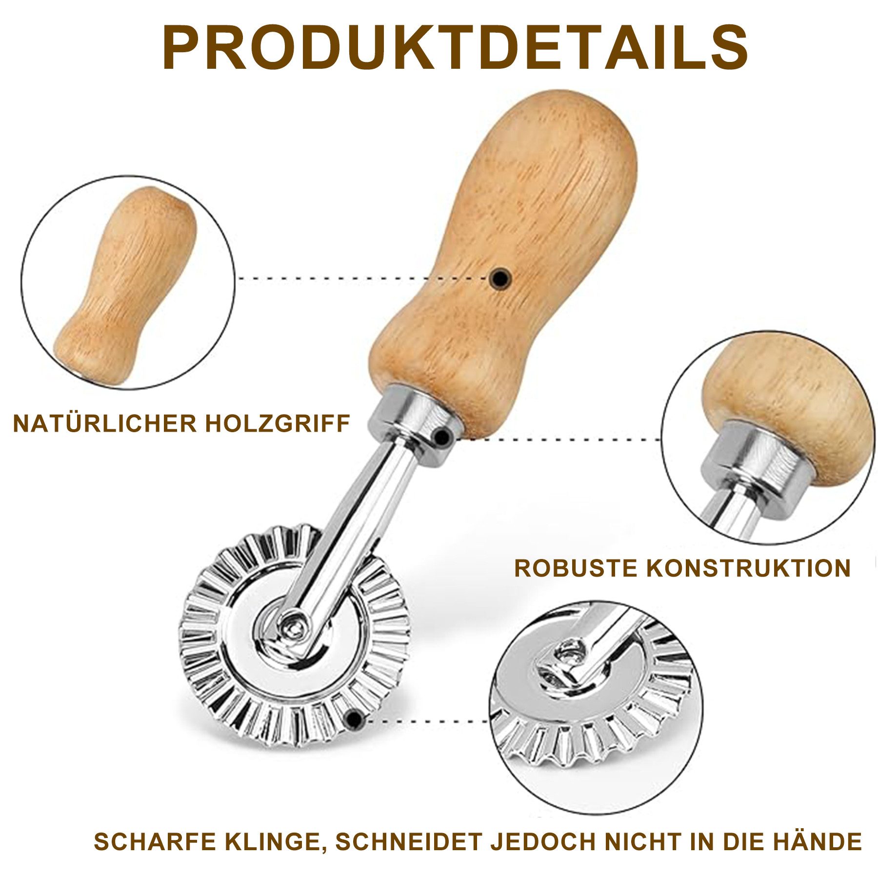 Mutig Ravioliform 5er SetRavioli Ausstecher Former,Teigrädchen, Raviolischneider, (5 set Quadratische Runde Herzförmige Ravioli Former mit Holzgriff 5-tlg), Für die Pastaherstellung zu Halloween, Weihnachten und Partys geeignet