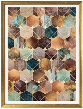Wall-Art Poster Hexagone Gold Kupfer, Schriftzug (1 St), Poster ohne Bilderrahmen