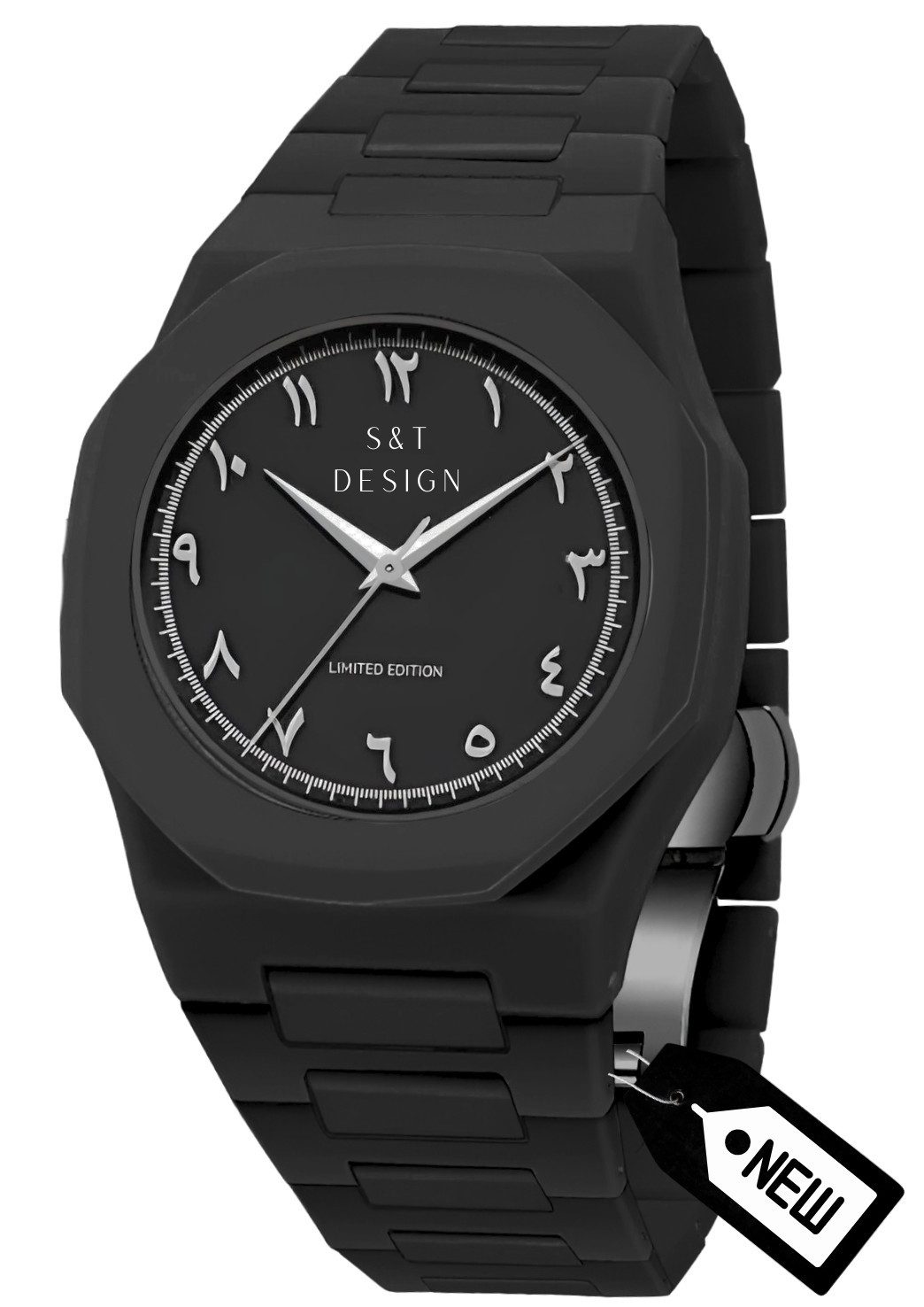 S&T Design Quarzuhr Herrenuhr Armbanduhr Schwarz Matte Männer Uhr Arabisch All Black, (Packung, 1-tlg., mit Armbandkürzer und Geschenkbox), Ultraleichte Herrenuhren 40g Matt Weich Elegant Minimalistisch Schwarz