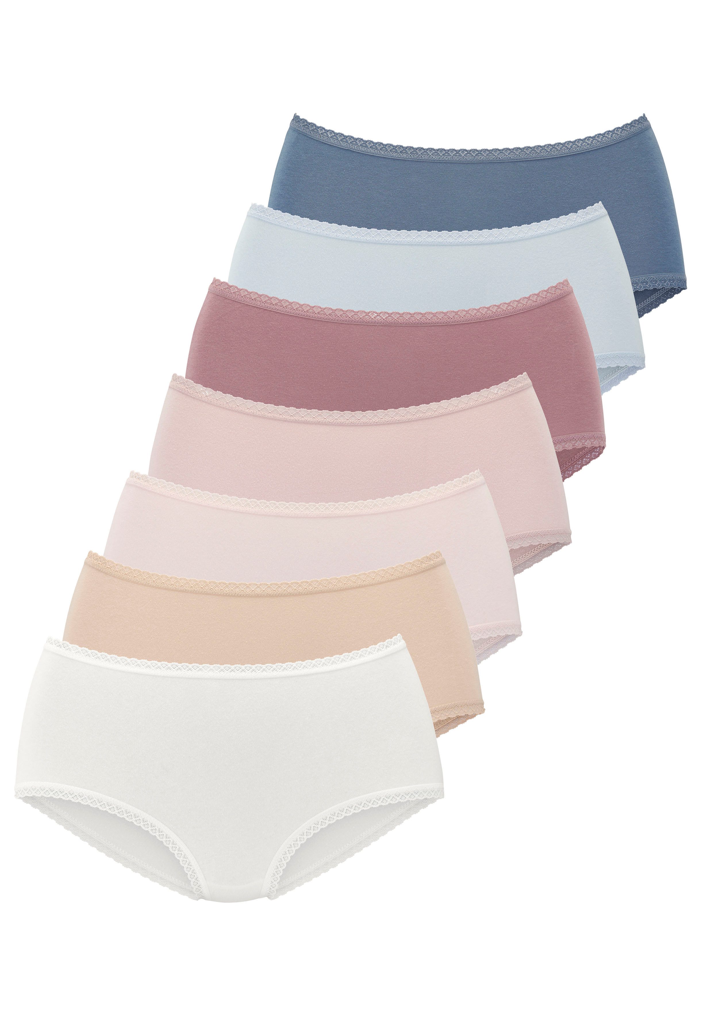 Vivance by Lascana Taillenslip (7er-Pack) aus weicher Baumwollqualität mit feiner Spitzeneinfassung